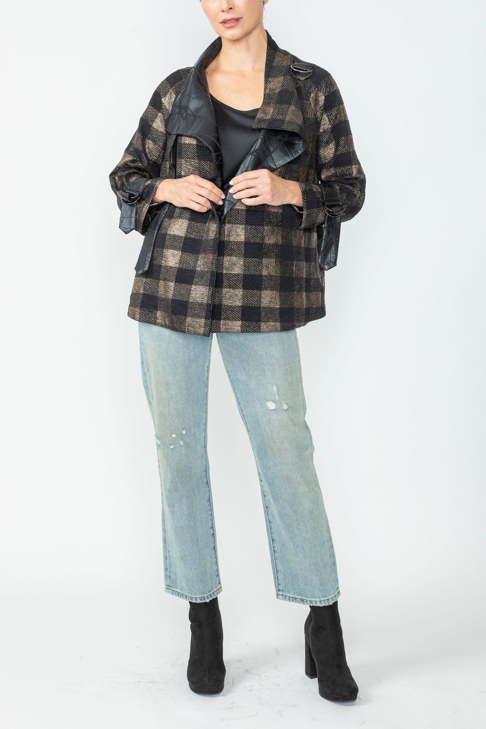 Bronze Wide High Neck Check Jacket