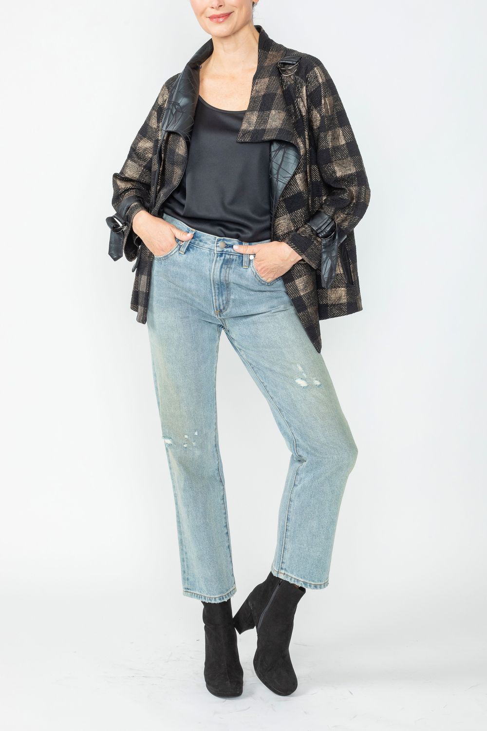 Bronze Wide High Neck Check Jacket