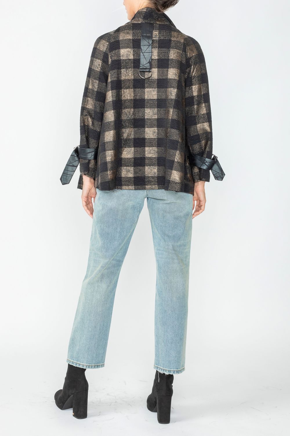 Bronze Wide High Neck Check Jacket