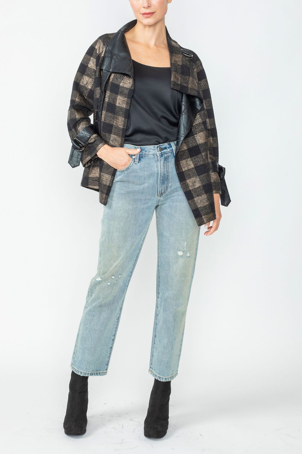 Bronze Wide High Neck Check Jacket