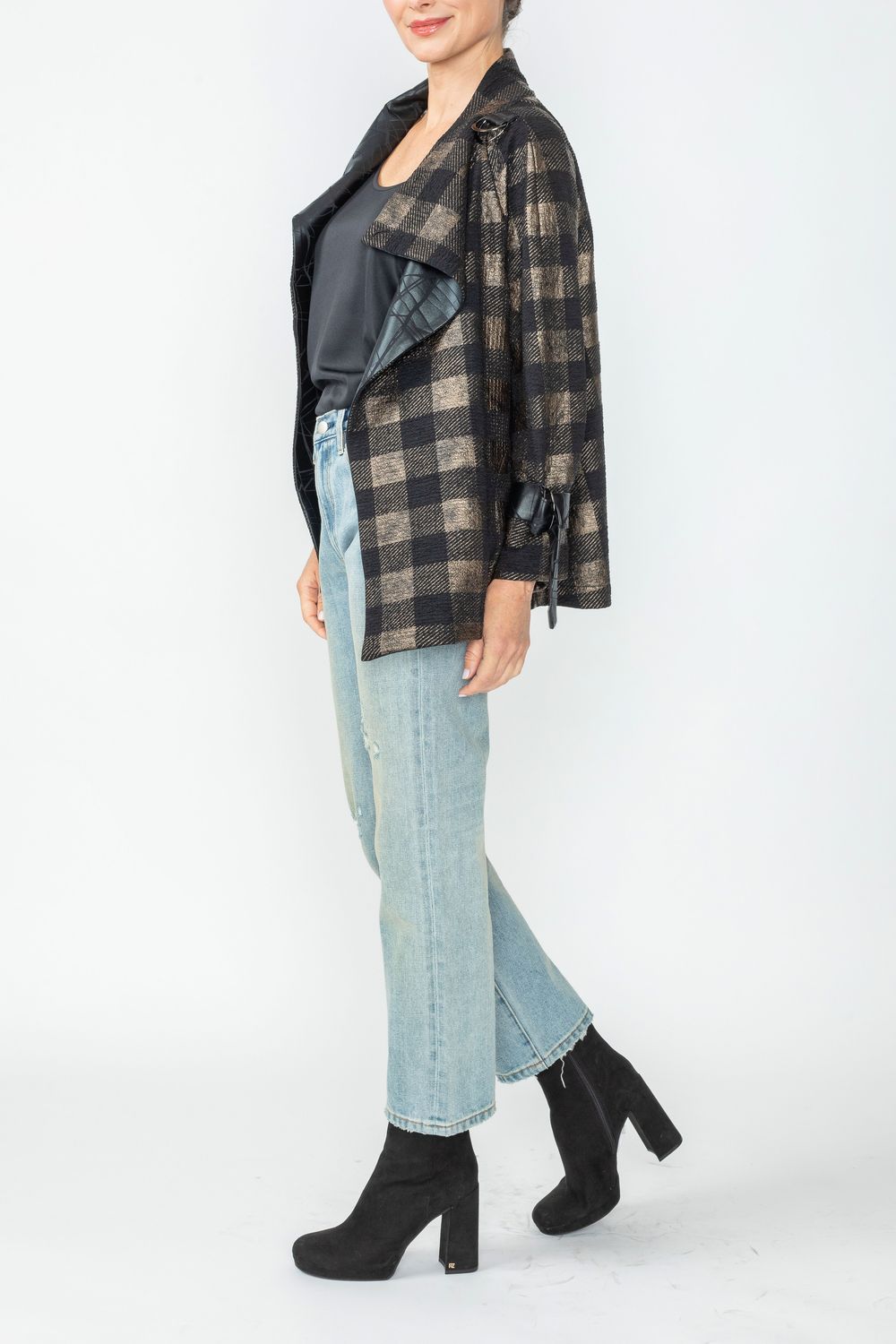 Bronze Wide High Neck Check Jacket