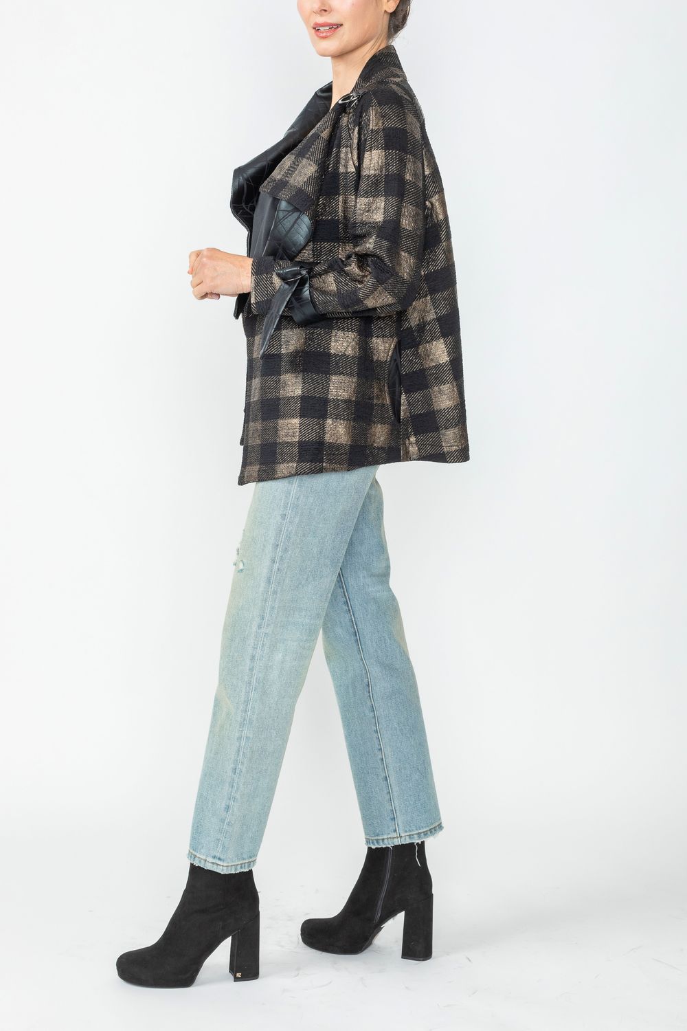 Bronze Wide High Neck Check Jacket