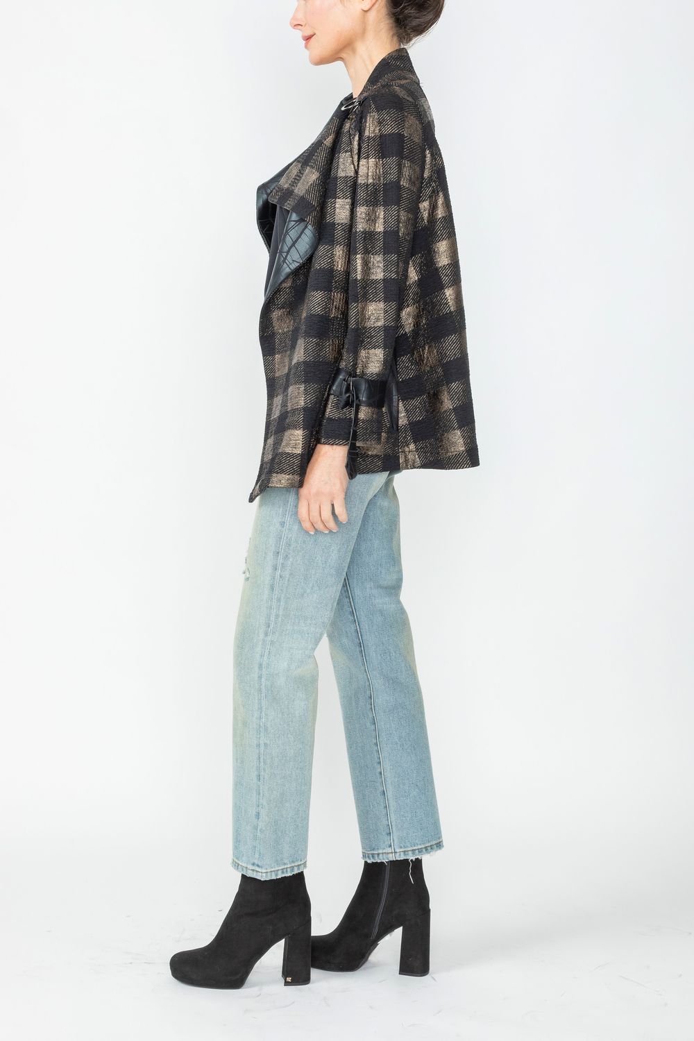 Bronze Wide High Neck Check Jacket