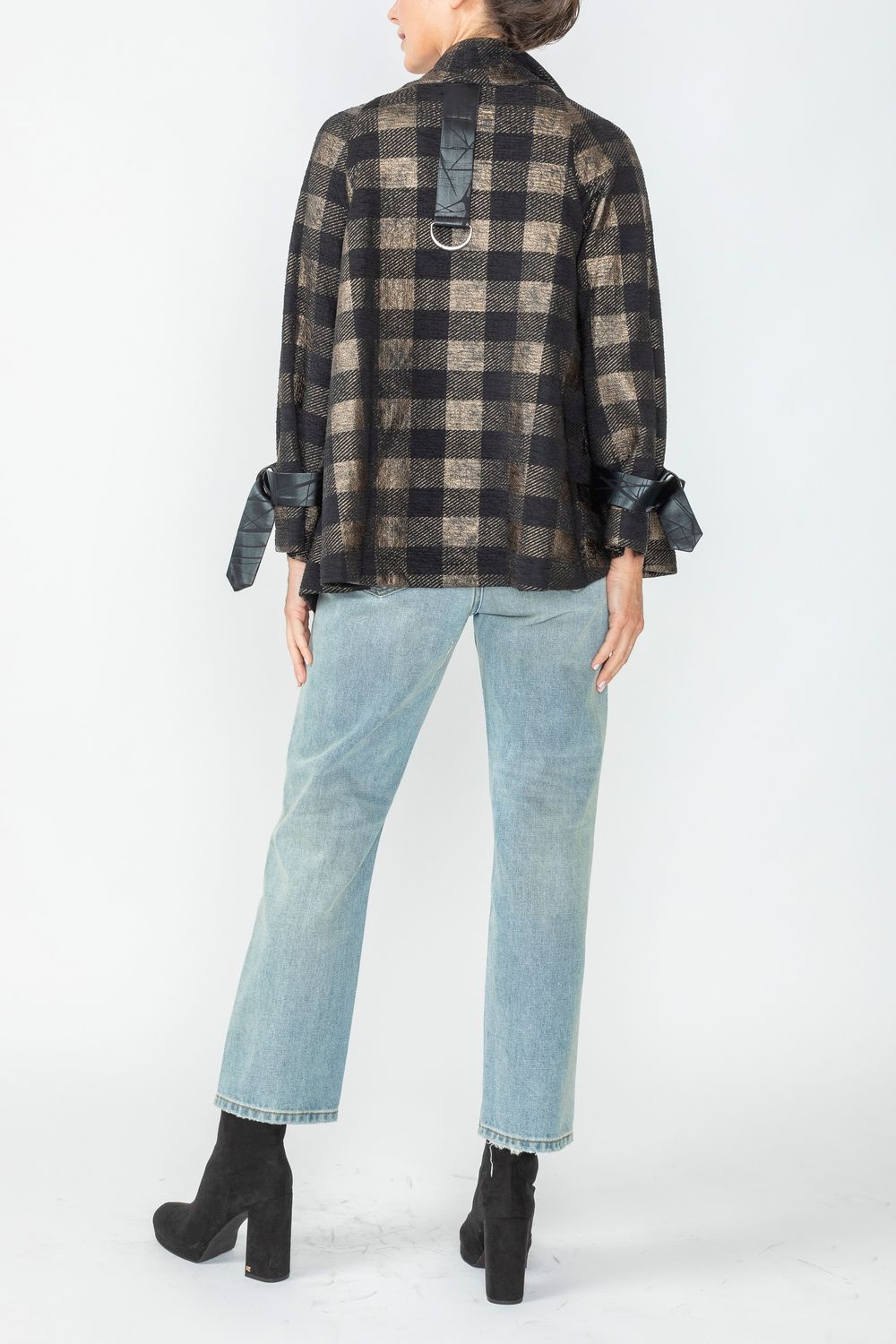 Bronze Wide High Neck Check Jacket