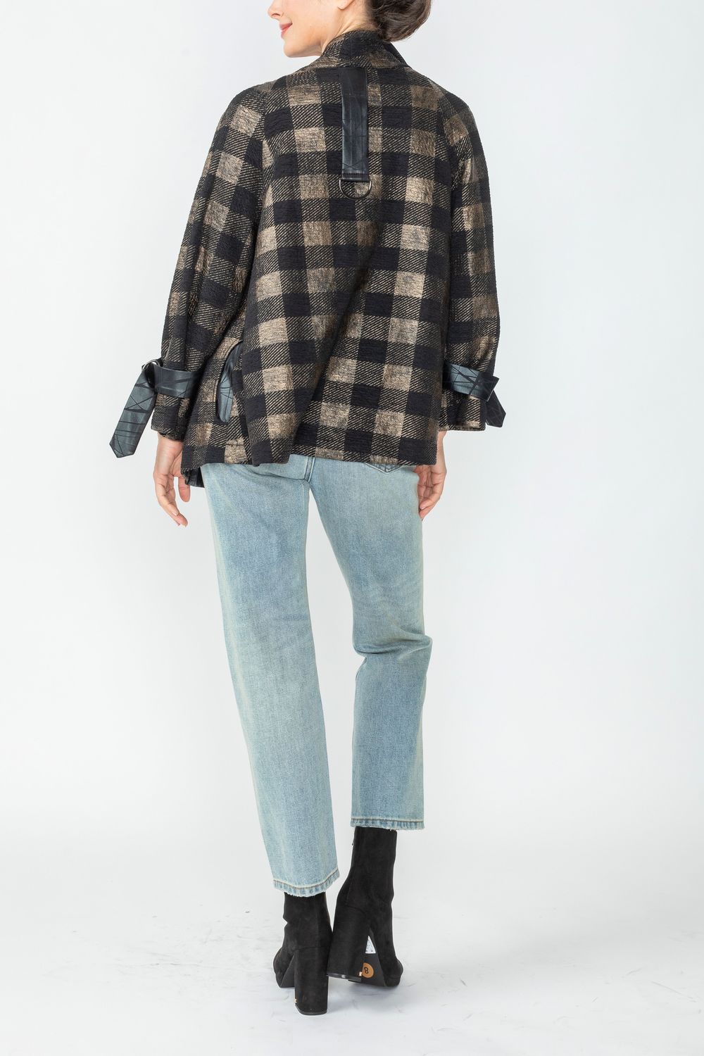 Bronze Wide High Neck Check Jacket