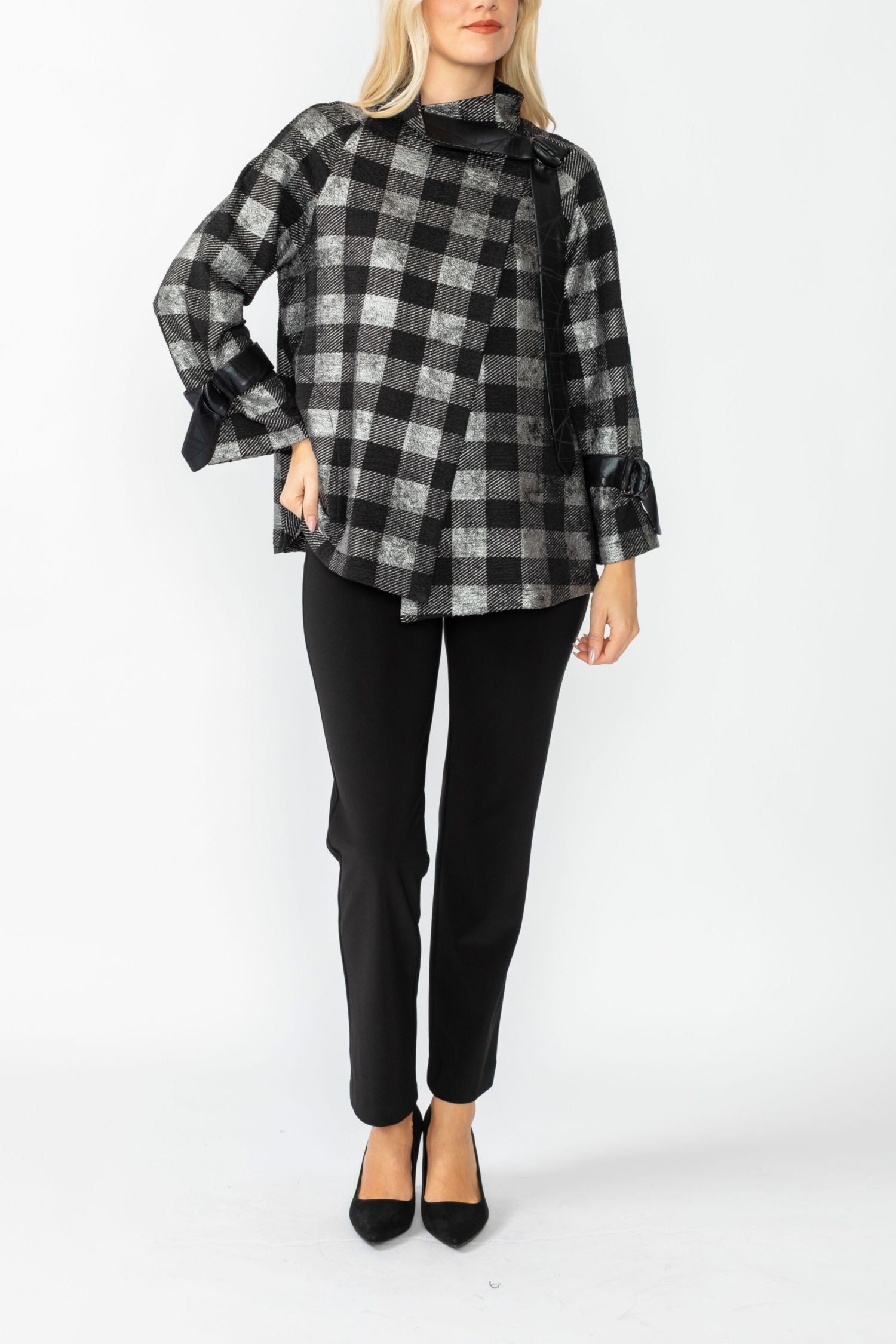 Silver Wide High Neck Check Jacket