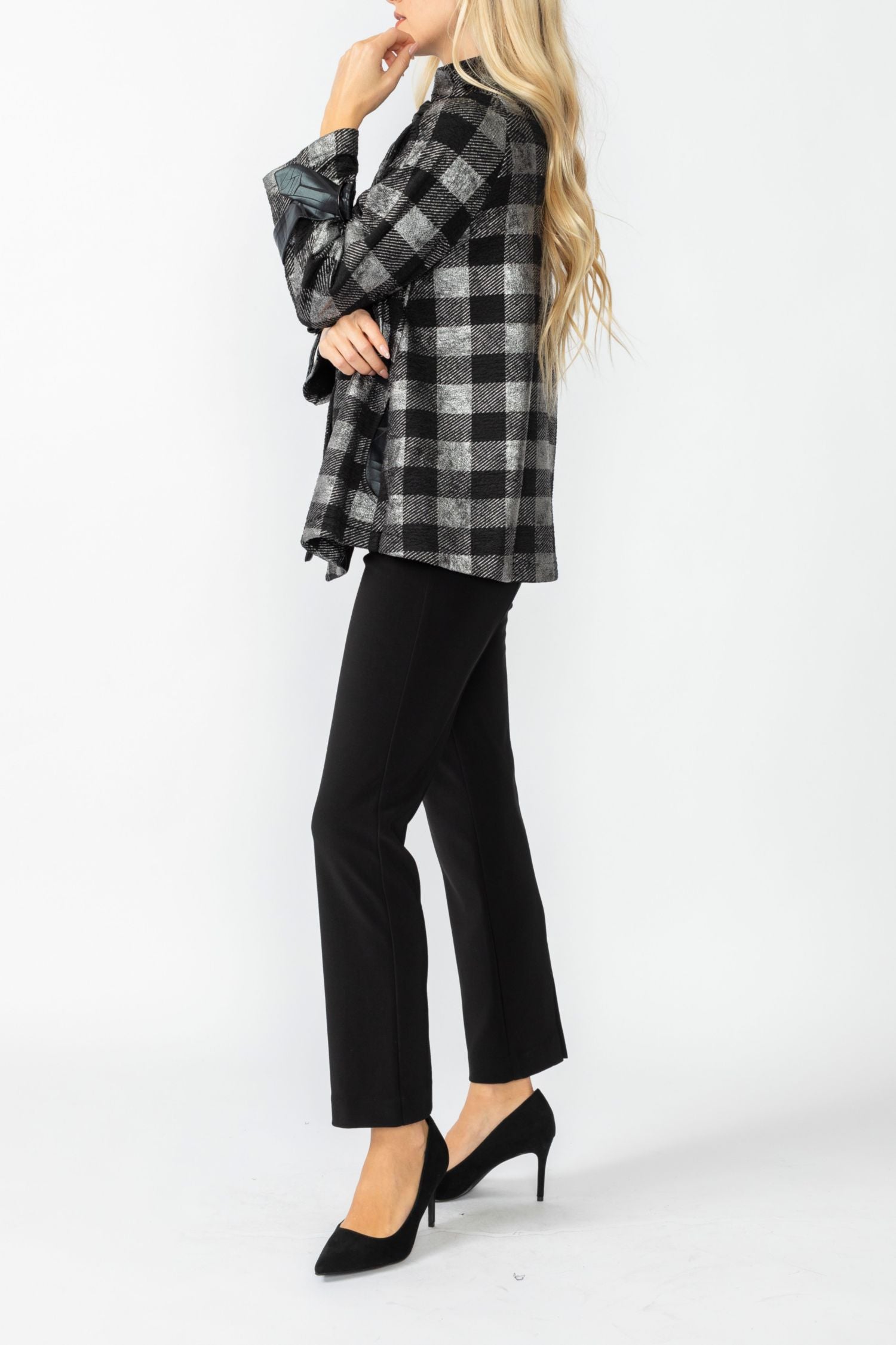 Silver Wide High Neck Check Jacket