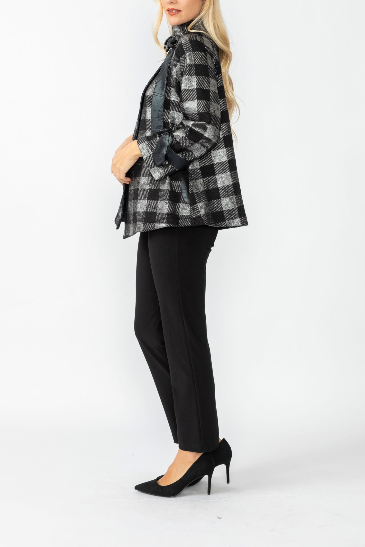 Silver Wide High Neck Check Jacket