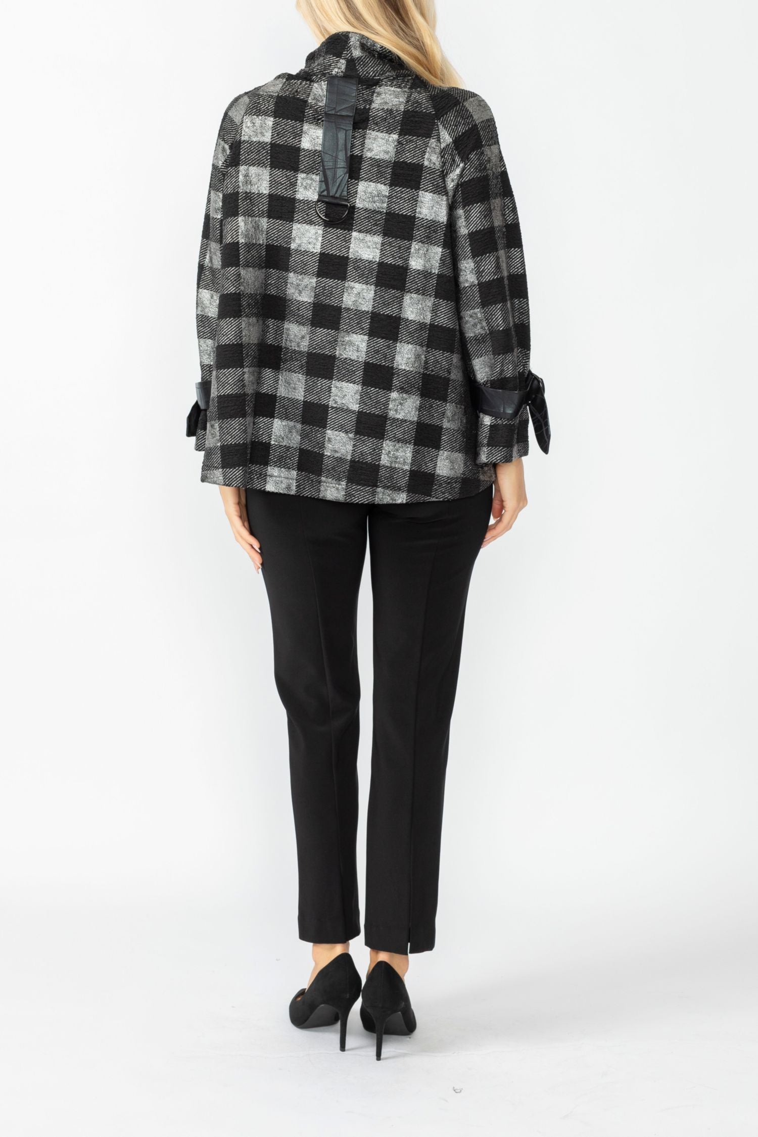 Silver Wide High Neck Check Jacket