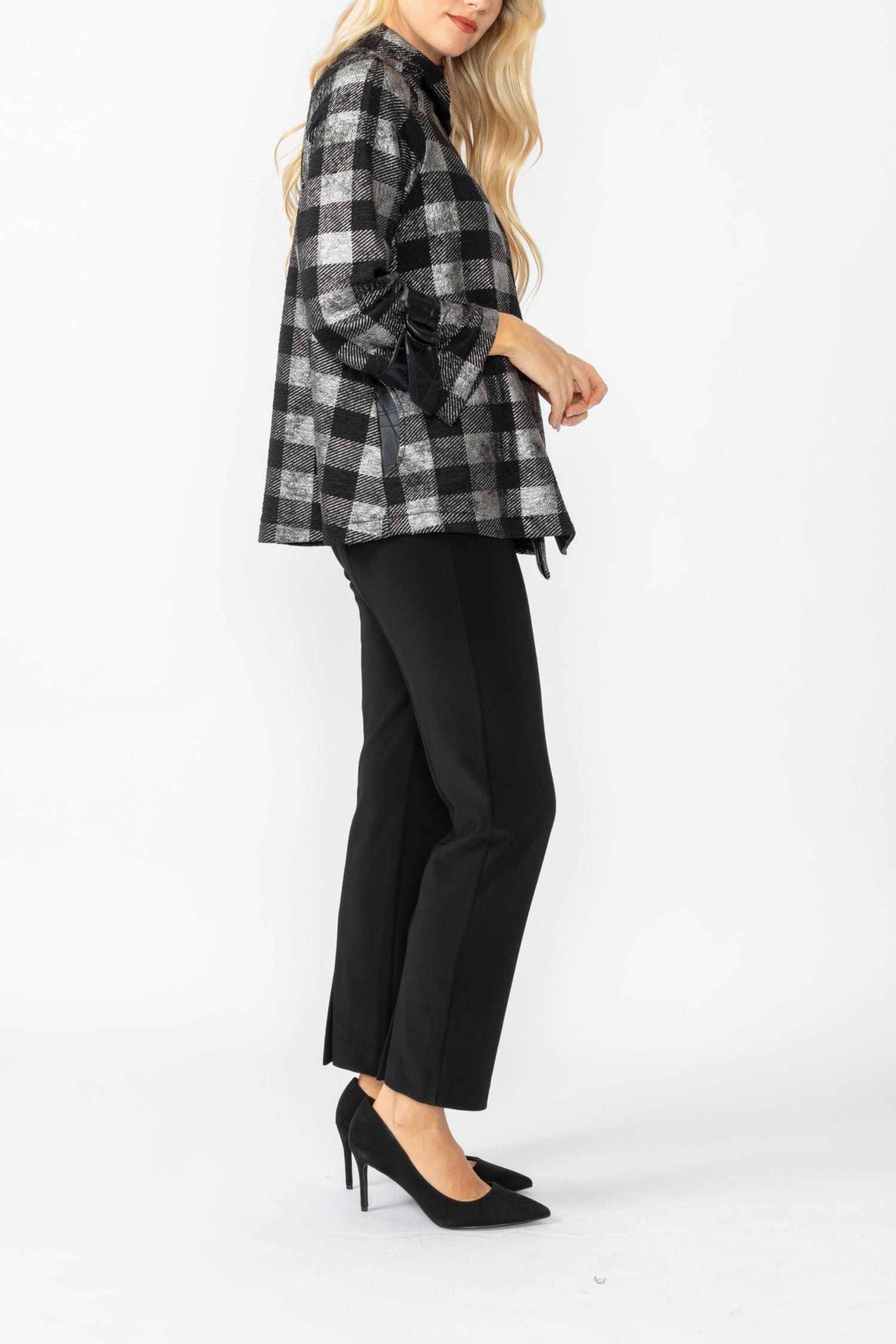 Silver Wide High Neck Check Jacket
