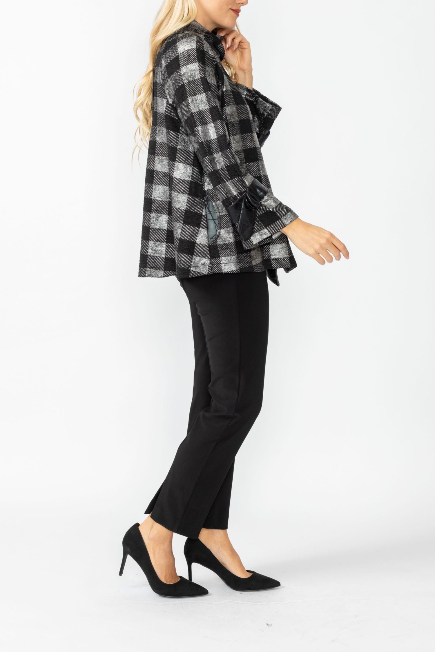 Silver Wide High Neck Check Jacket