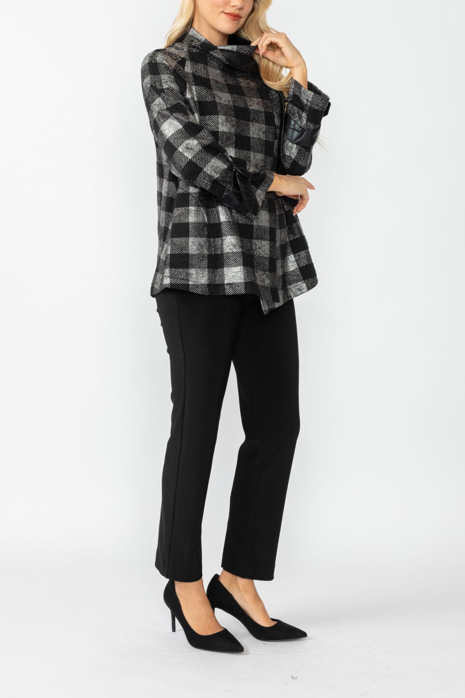 Silver Wide High Neck Check Jacket