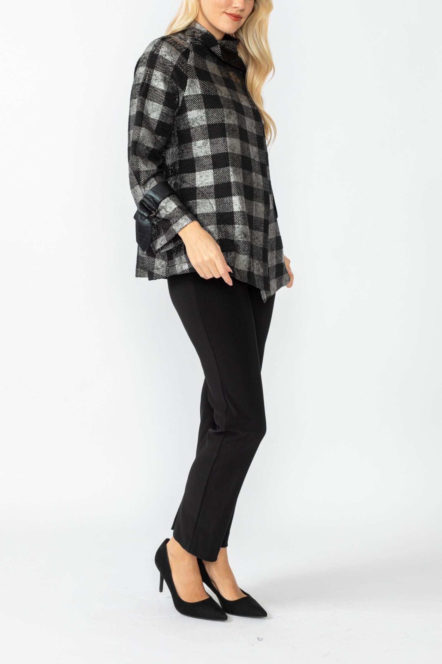 Silver Wide High Neck Check Jacket