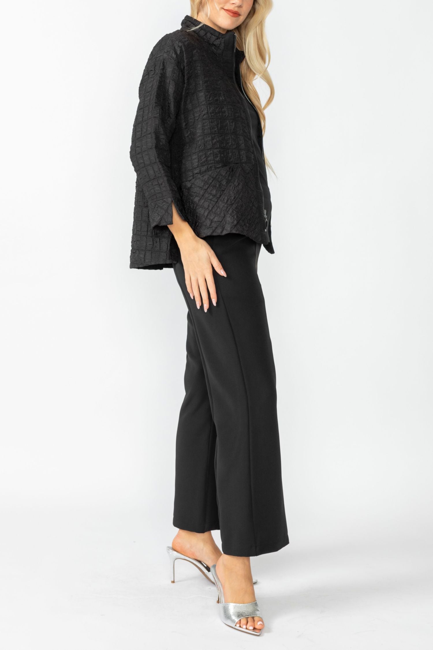 Black Drop Sleeve Zip Jacket