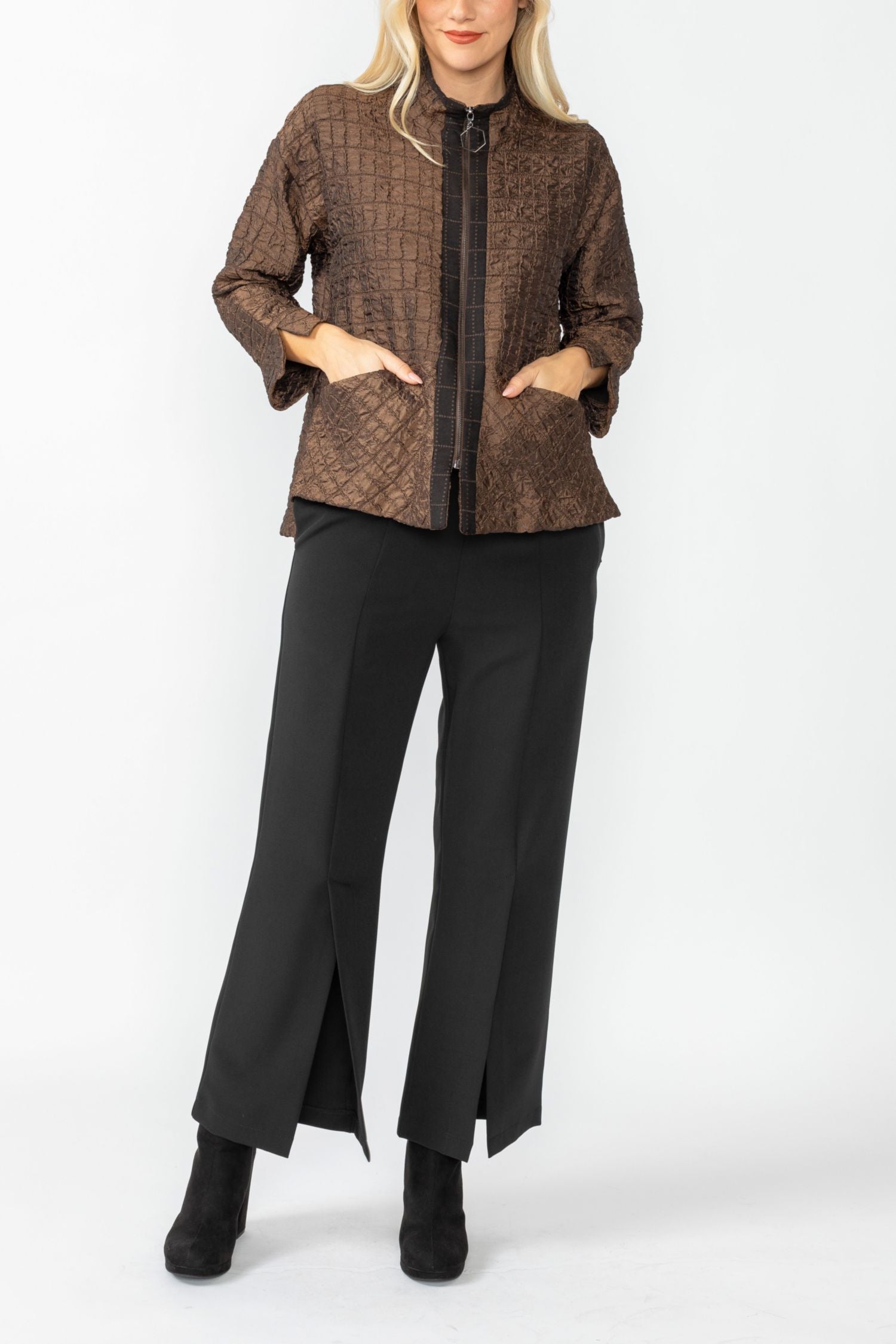 Brown Drop Sleeve Zip Jacket