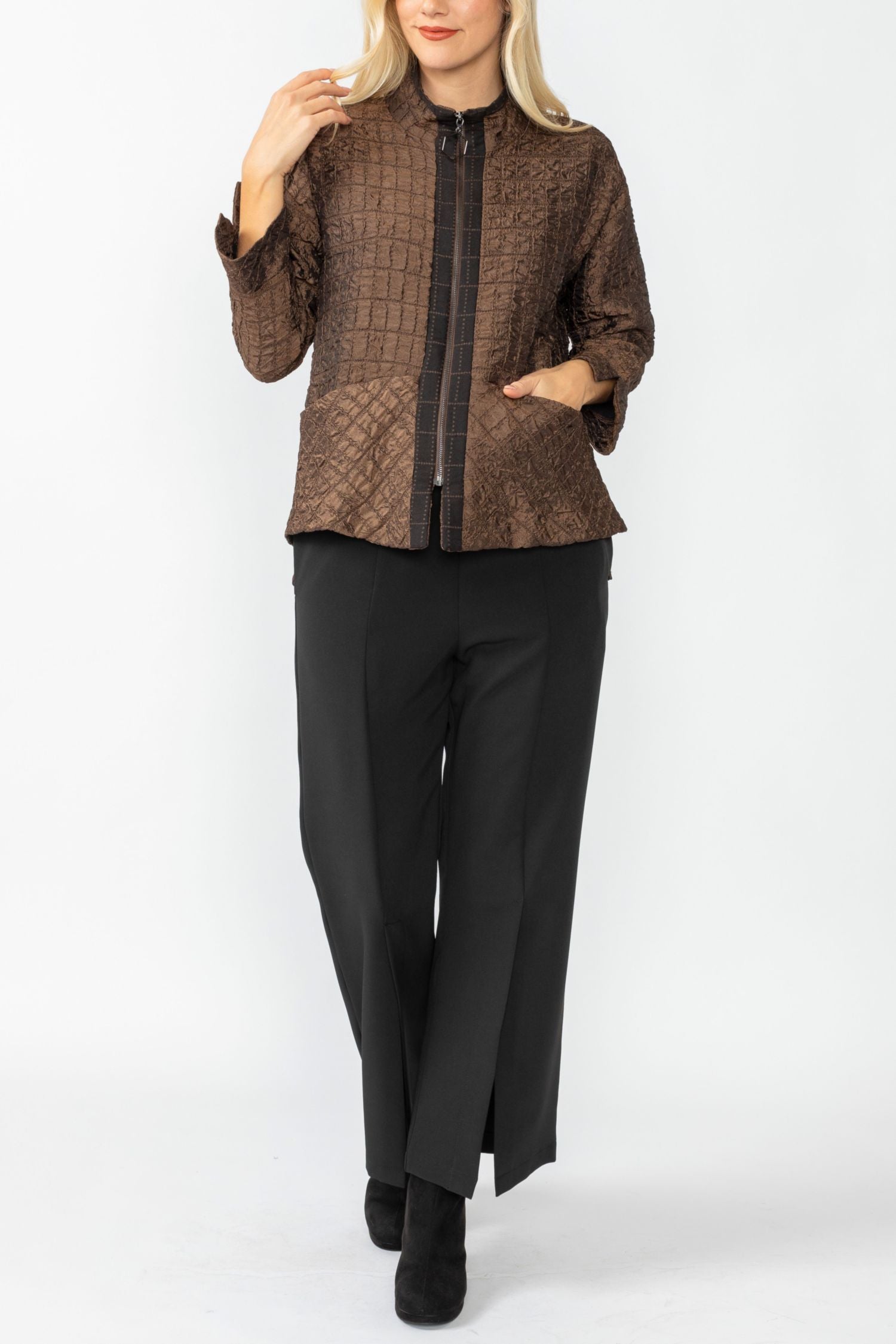 Brown Drop Sleeve Zip Jacket