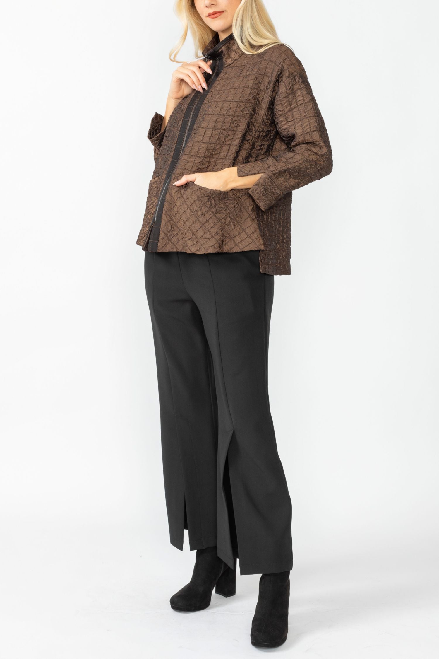 Brown Drop Sleeve Zip Jacket