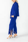 Blue Laser Cut Scarf Neck Tie Jacket