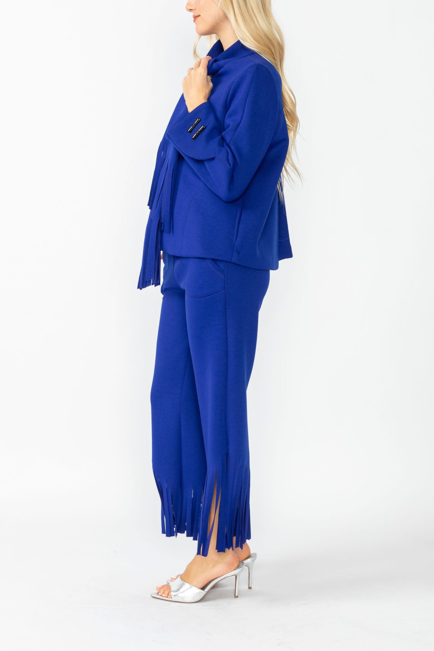 Blue Laser Cut Scarf Neck Tie Jacket