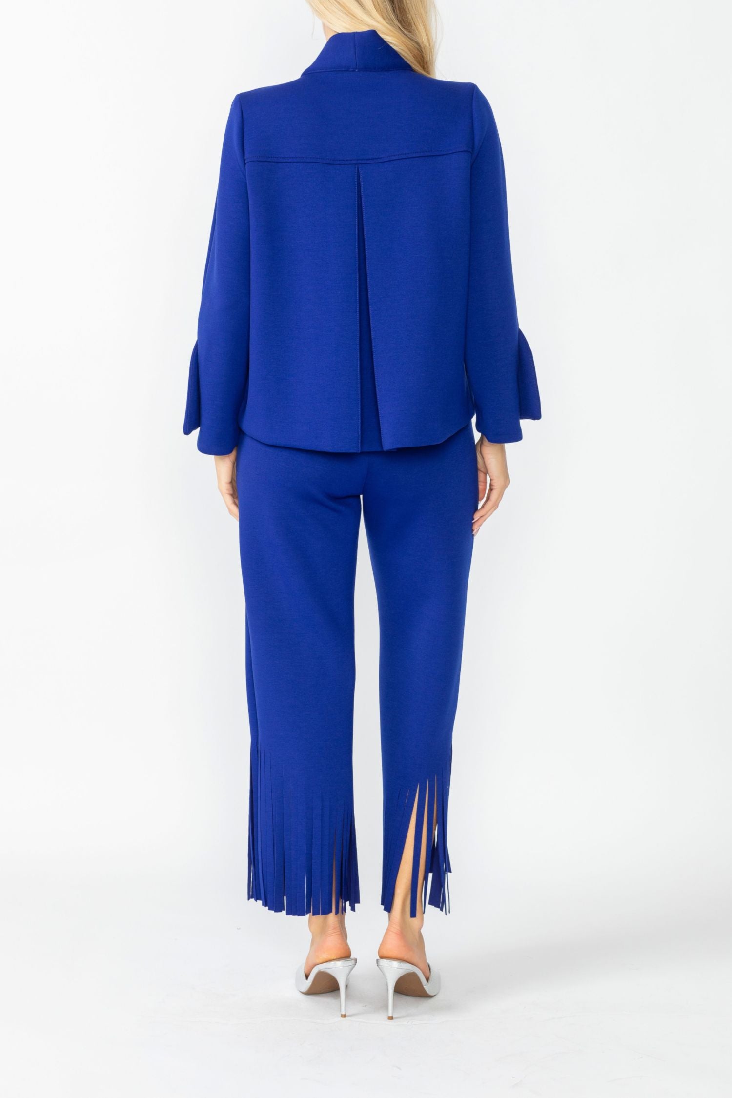 Blue Laser Cut Scarf Neck Tie Jacket