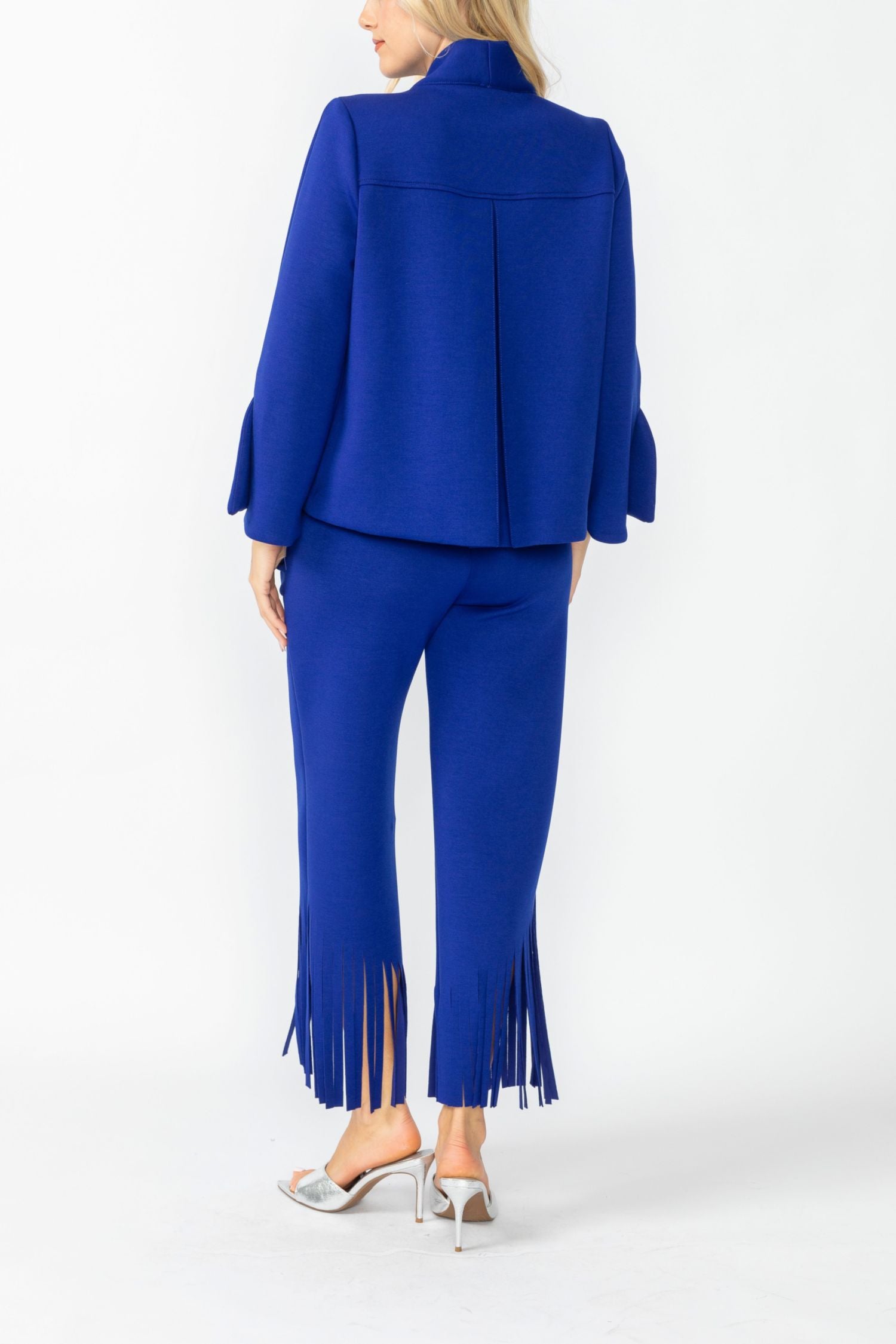 Blue Laser Cut Scarf Neck Tie Jacket