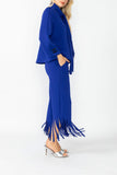 Blue Laser Cut Scarf Neck Tie Jacket