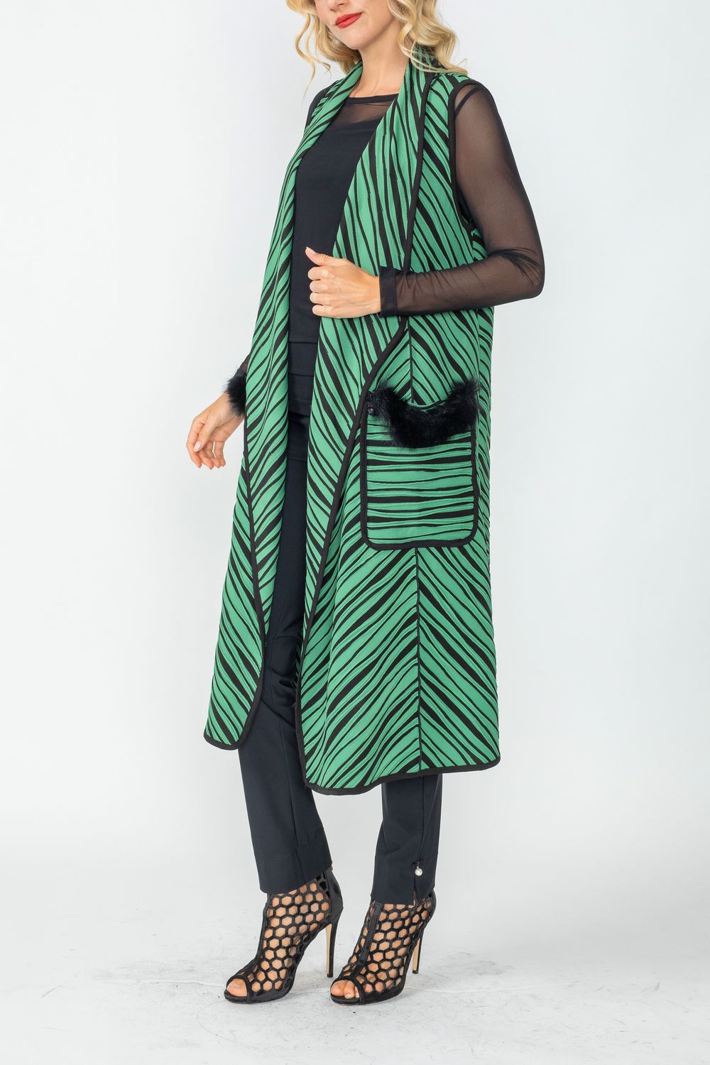 Green Peter Pan Collar Long Vest