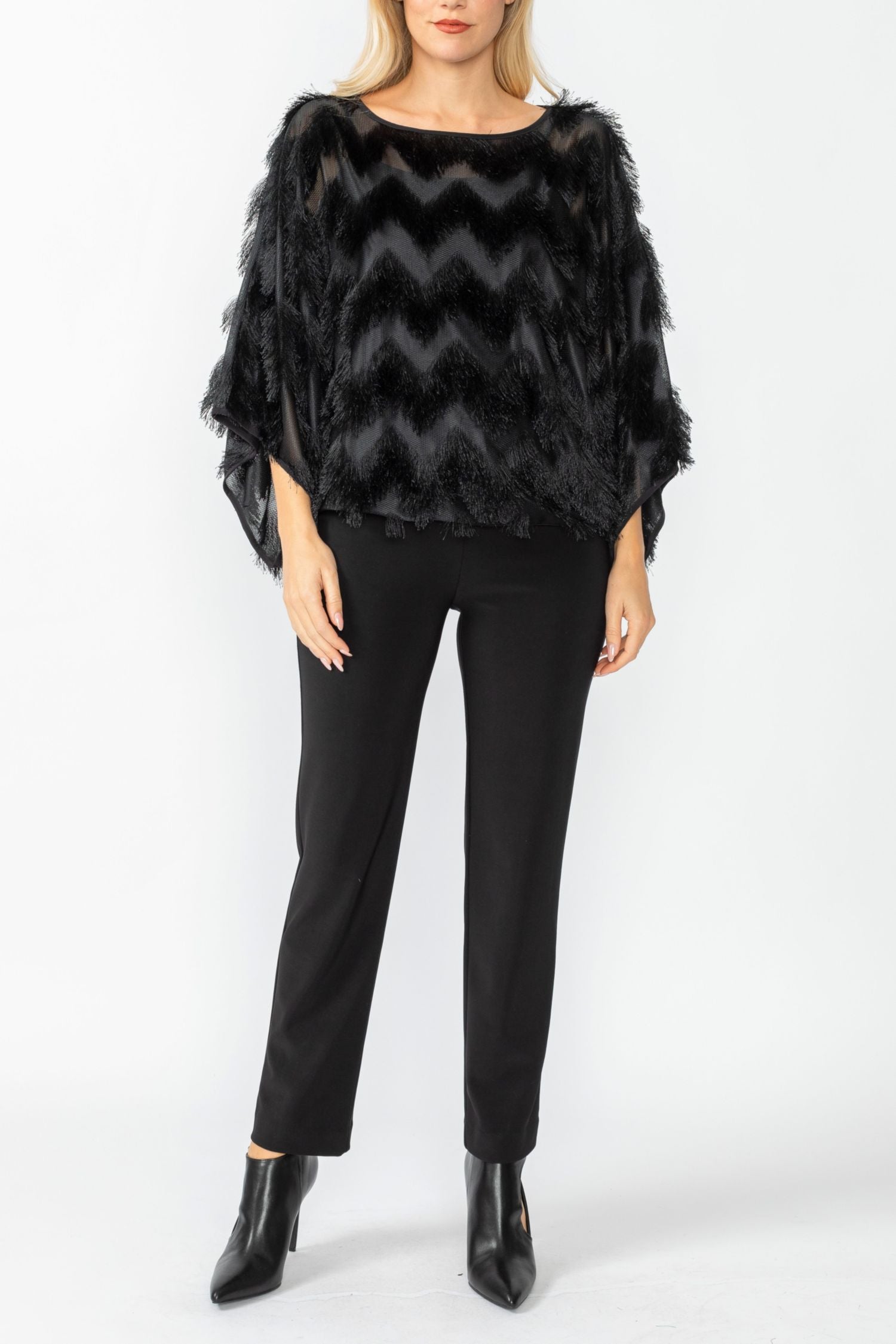 Black Poncho Round Neck Top