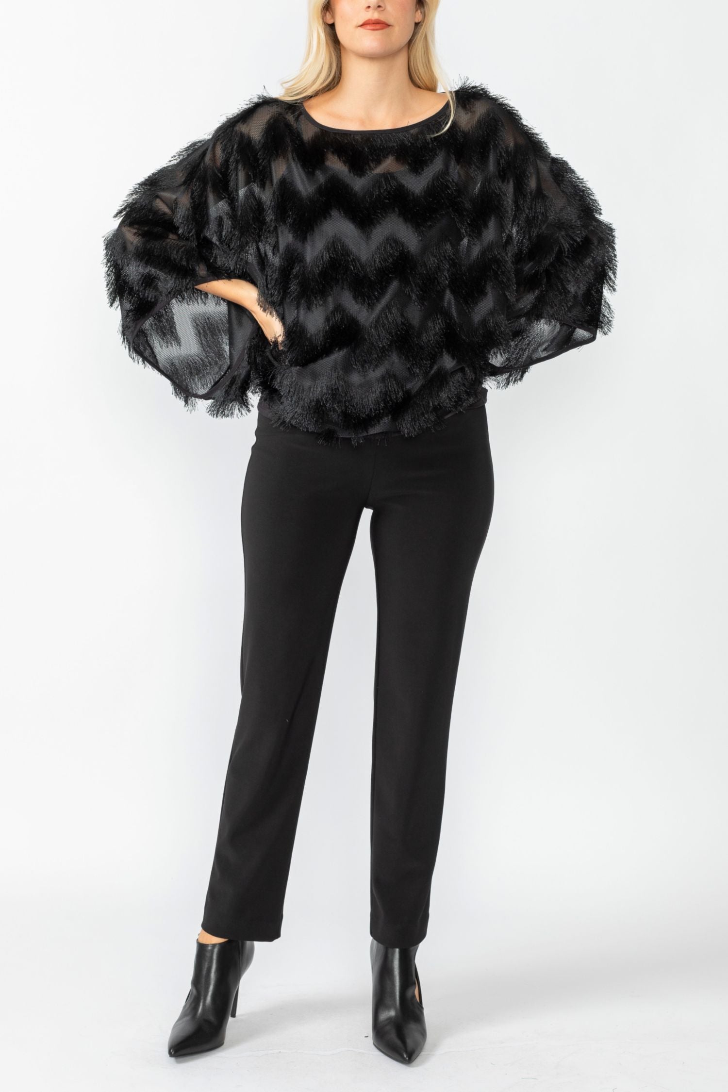 Black Poncho Round Neck Top