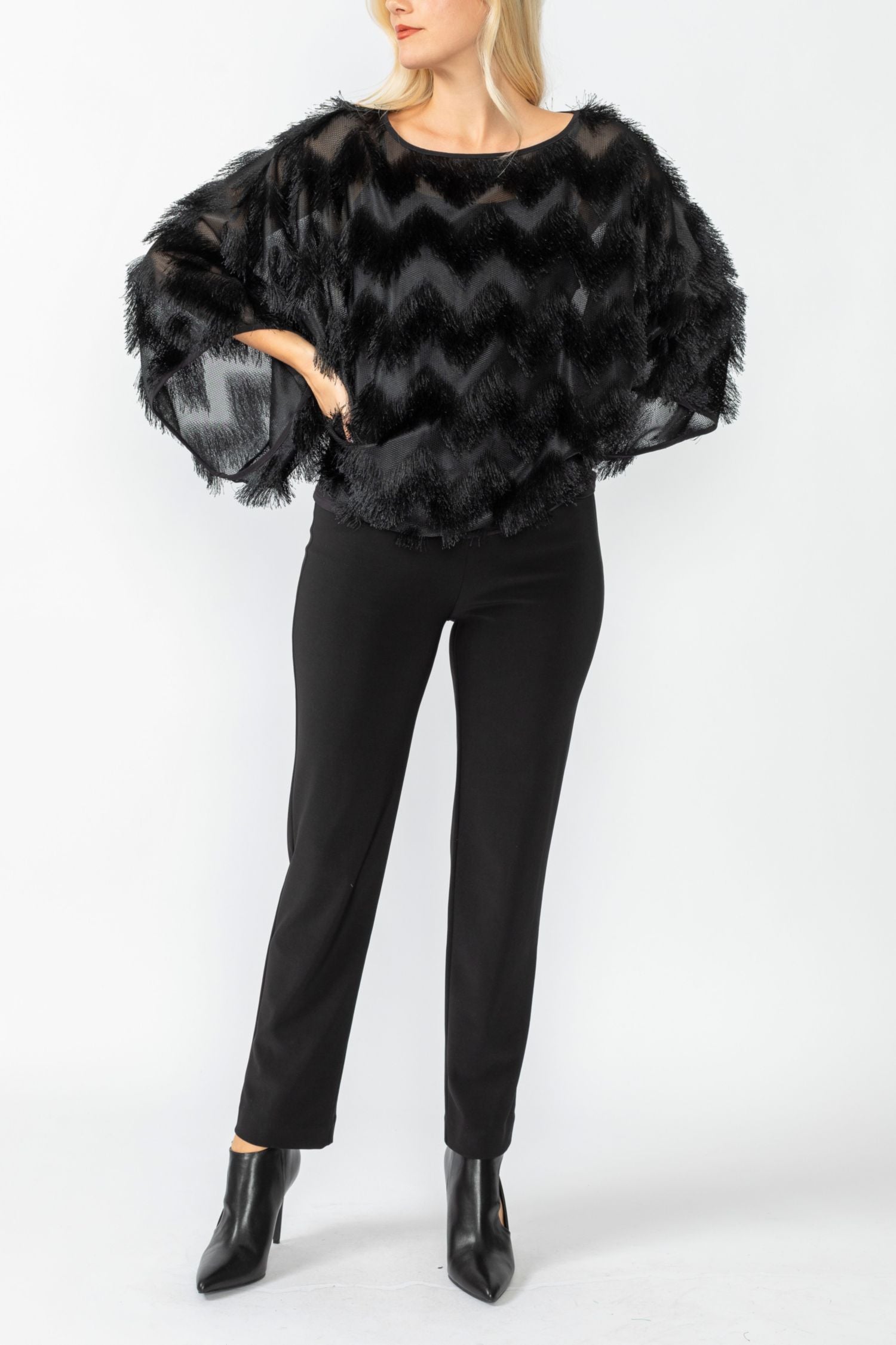 Black Poncho Round Neck Top