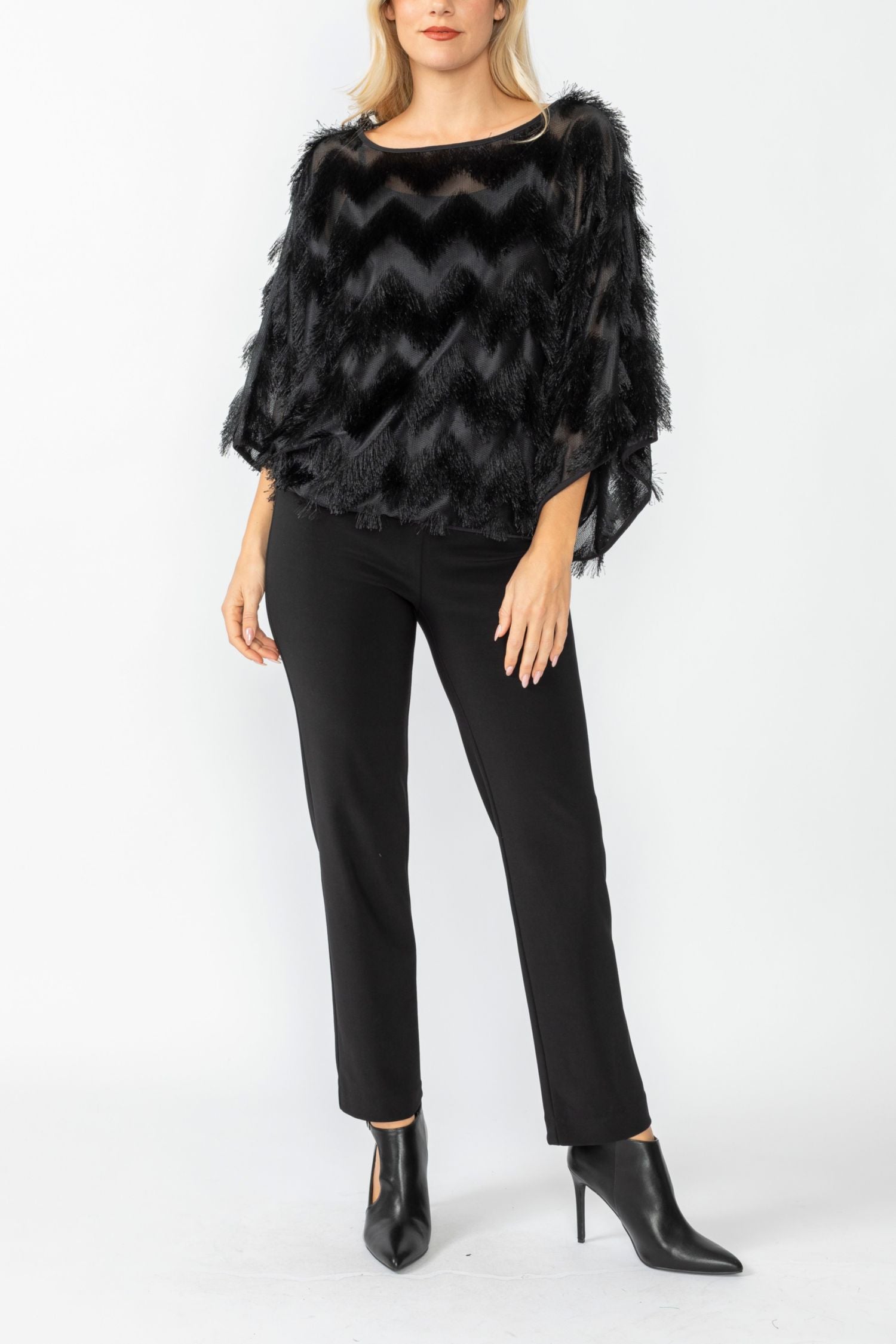 Black Poncho Round Neck Top