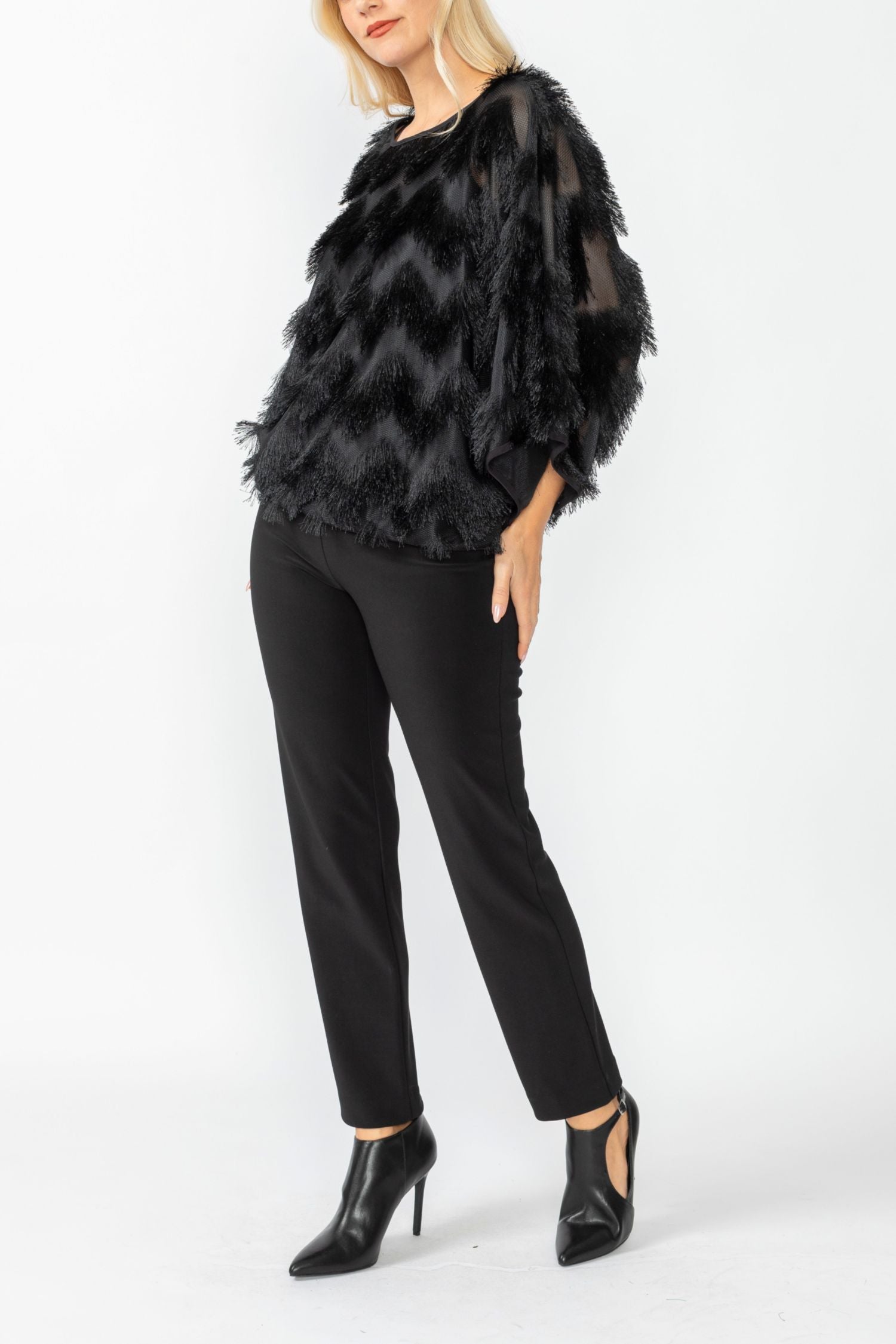 Black Poncho Round Neck Top