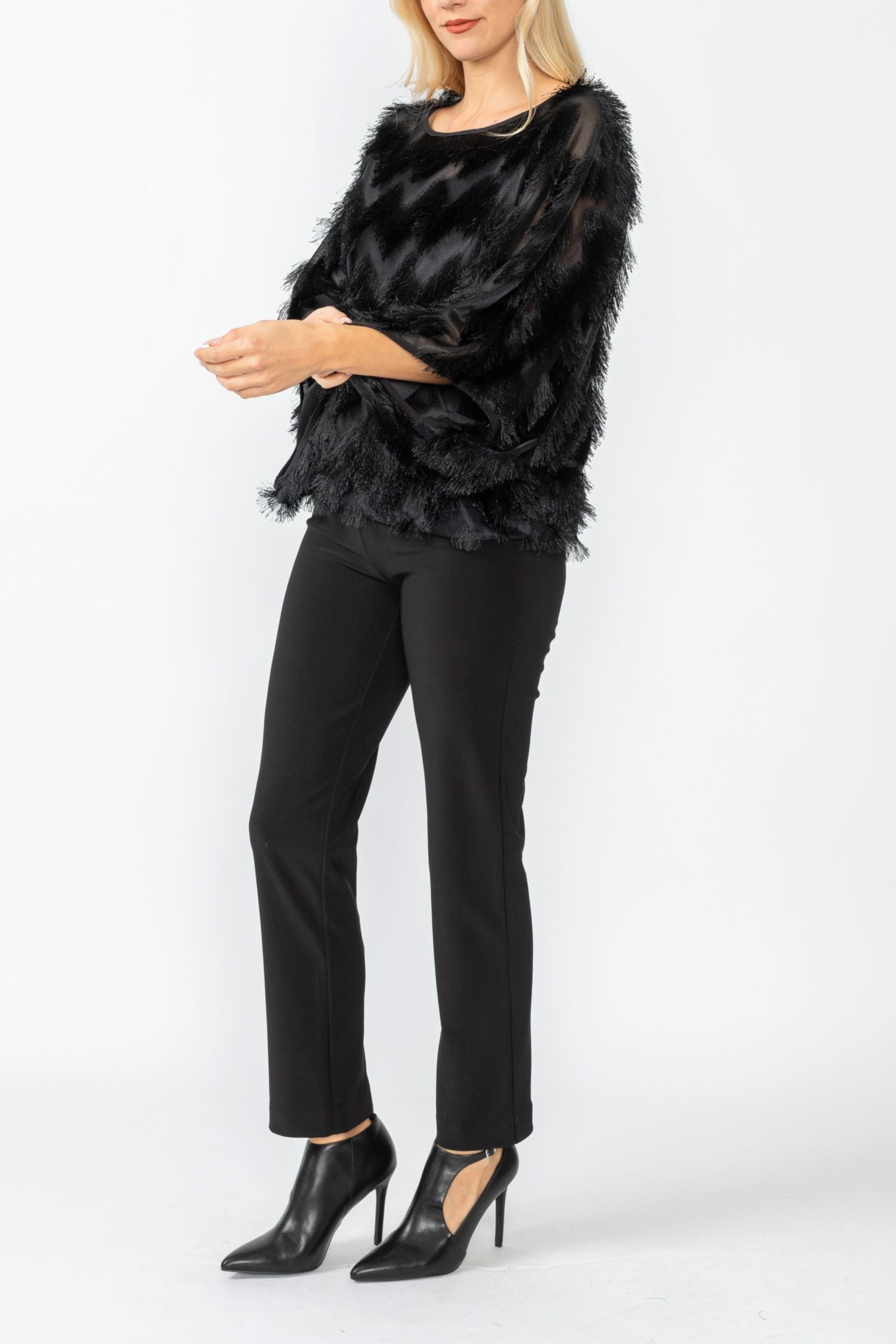 Black Poncho Round Neck Top