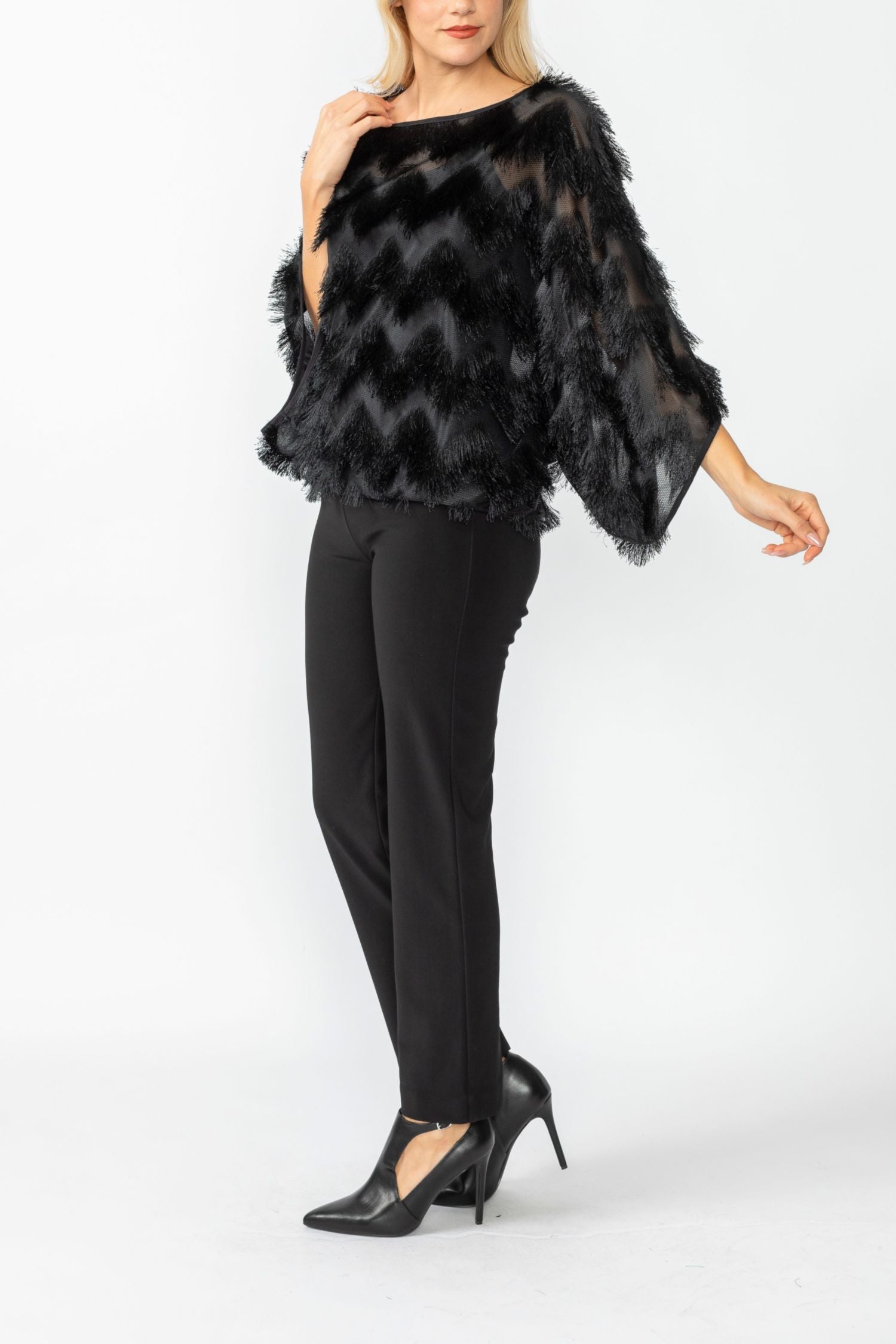 Black Poncho Round Neck Top