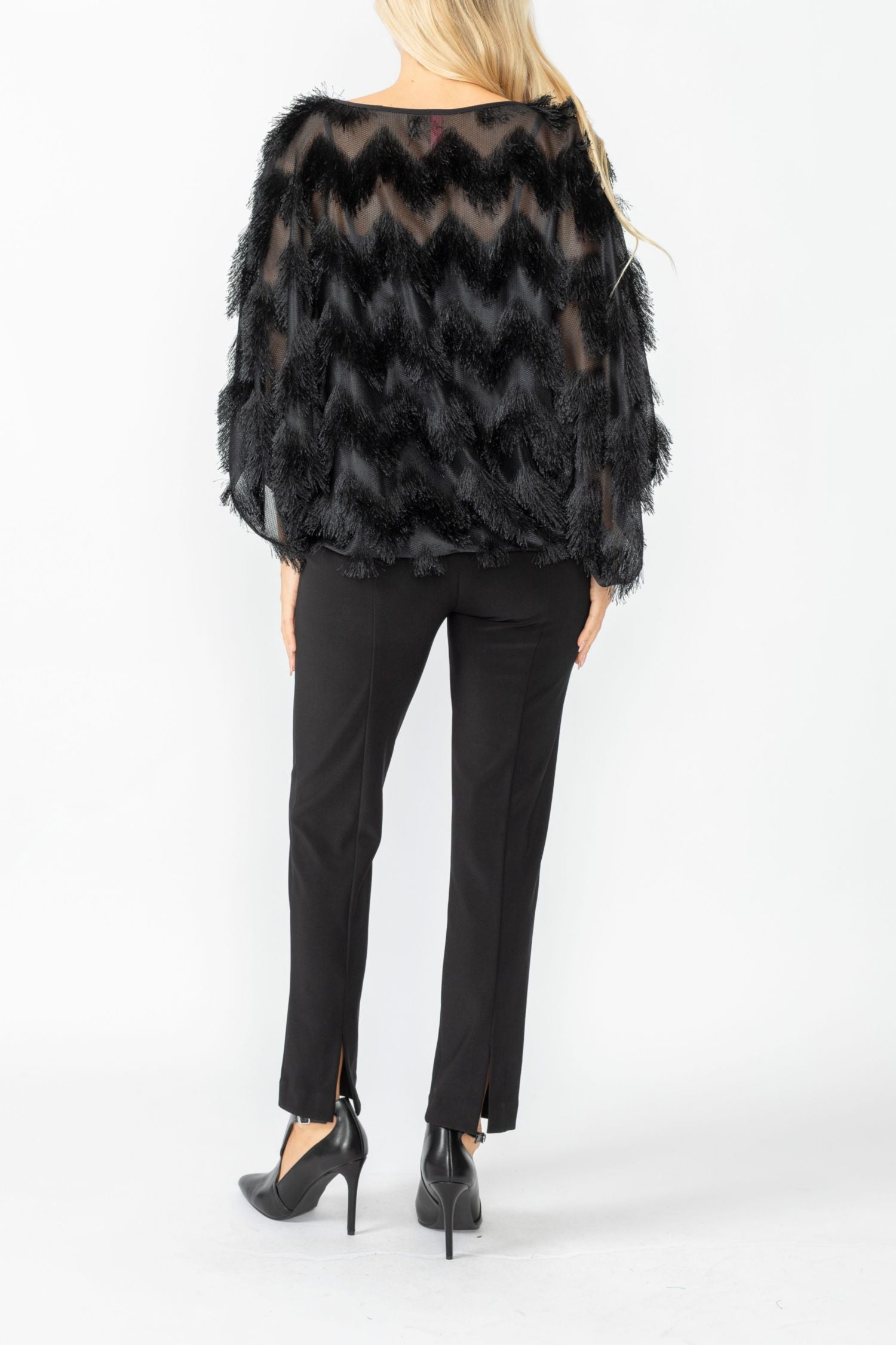 Black Poncho Round Neck Top