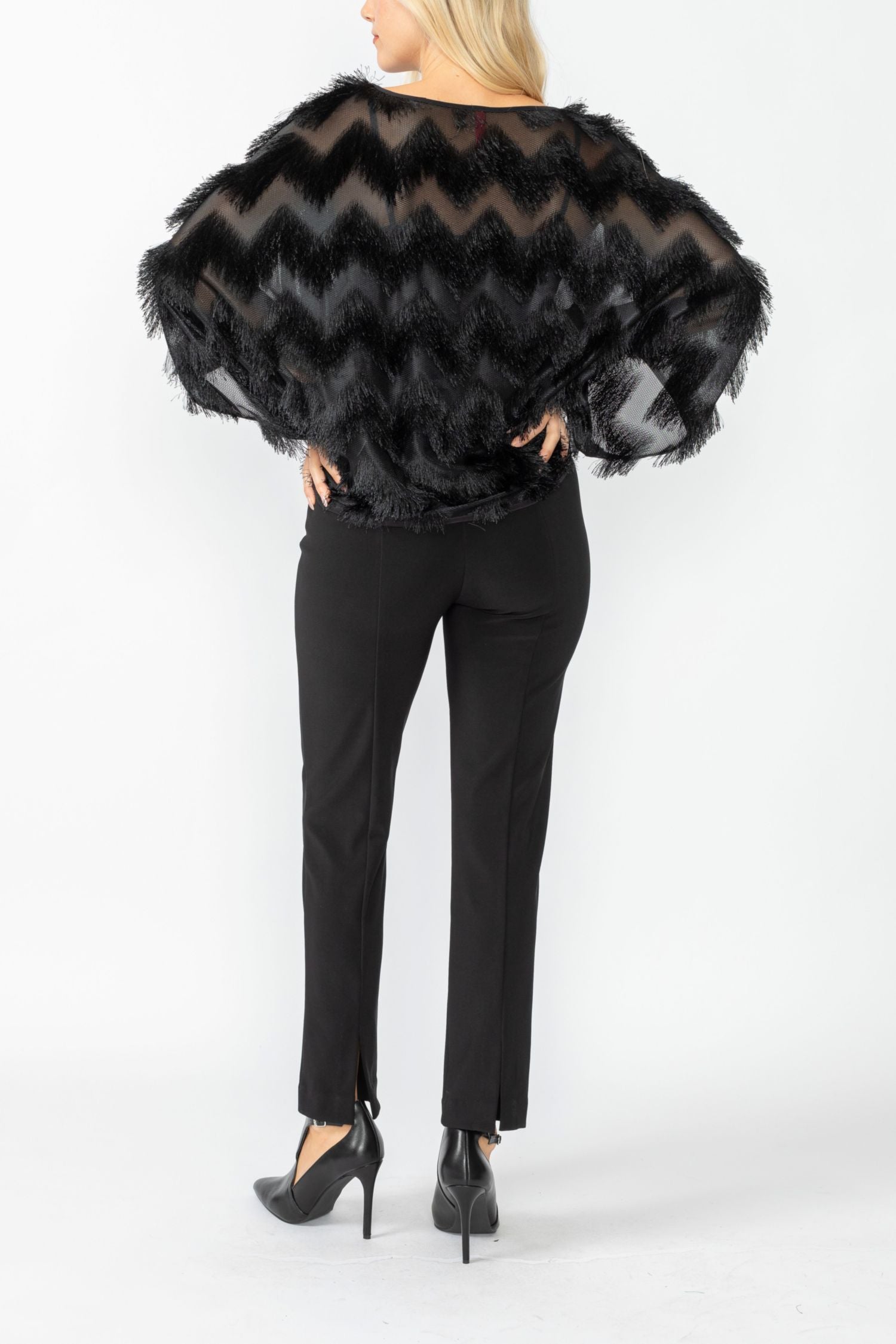 Black Poncho Round Neck Top