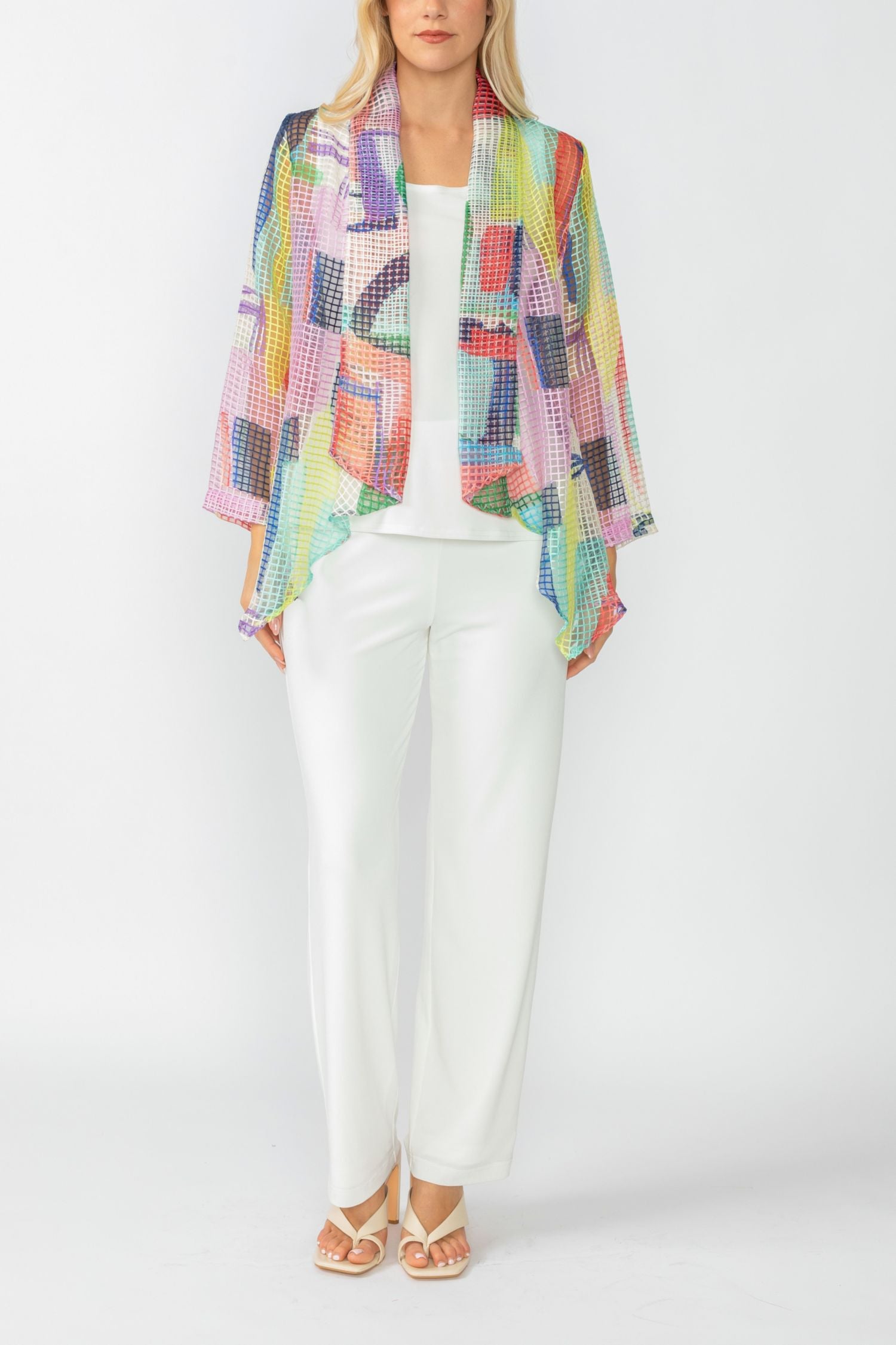 Multi-Color Shawl Collar Mesh Jacket