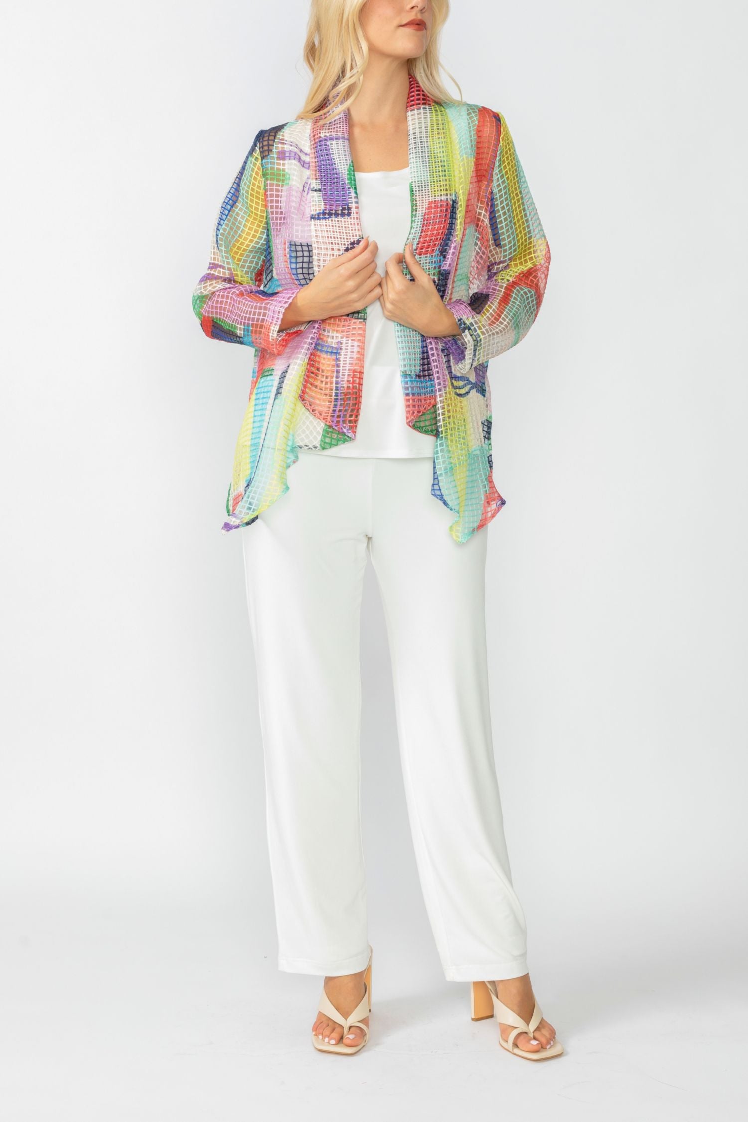 Multi-Color Shawl Collar Mesh Jacket