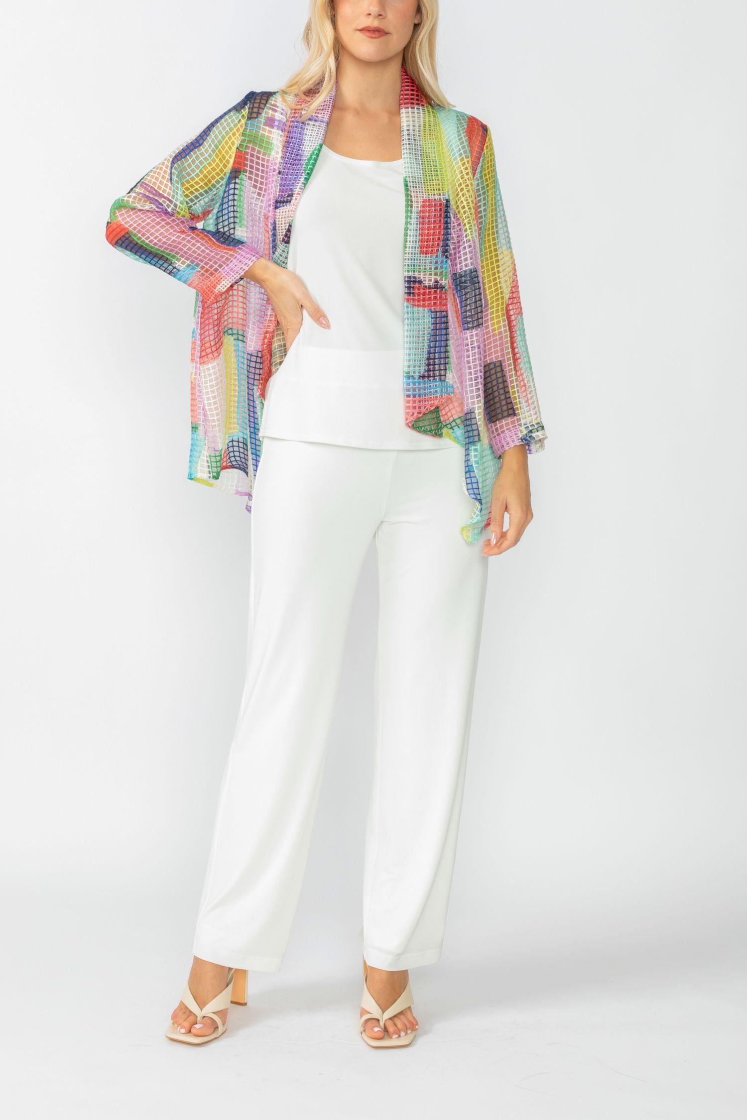 Multi-Color Shawl Collar Mesh Jacket