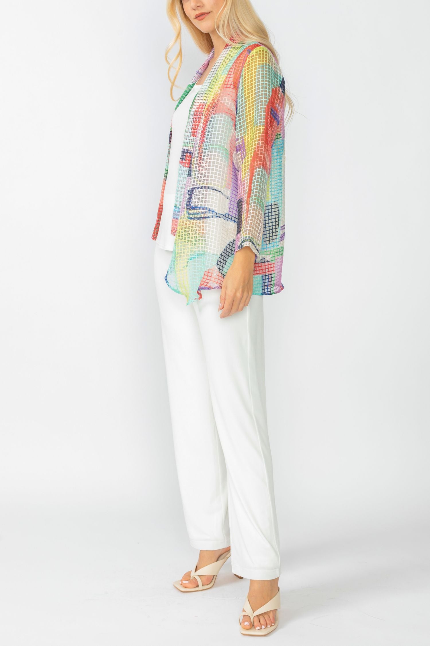 Multi-Color Shawl Collar Mesh Jacket