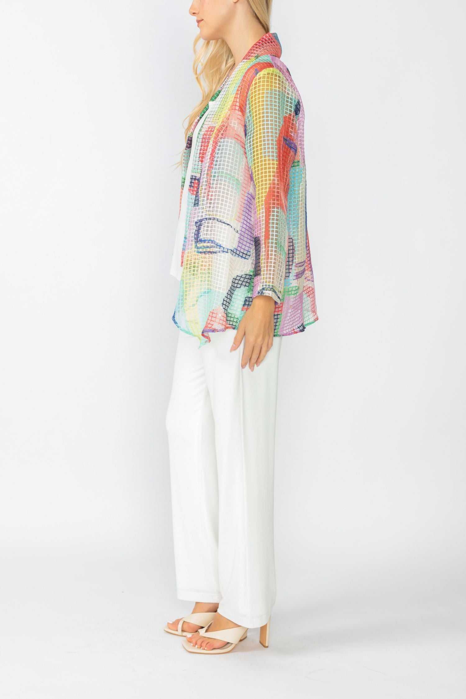 Multi-Color Shawl Collar Mesh Jacket