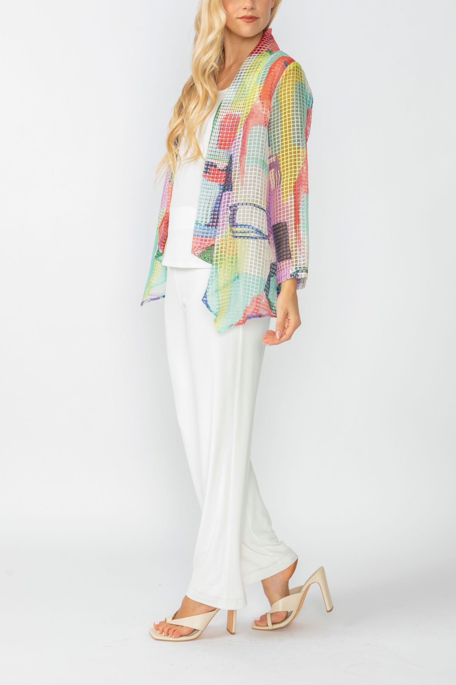 Multi-Color Shawl Collar Mesh Jacket
