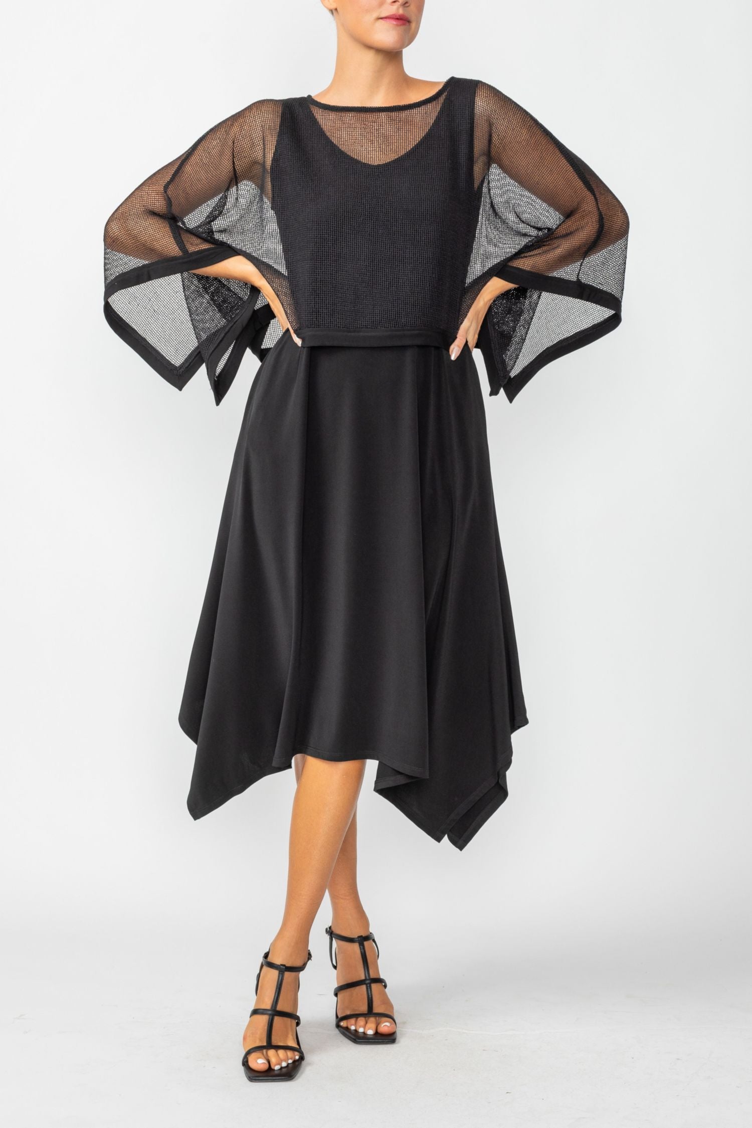 ic collection black dress Poncho Layer Top Black / X-Large Womens clothing