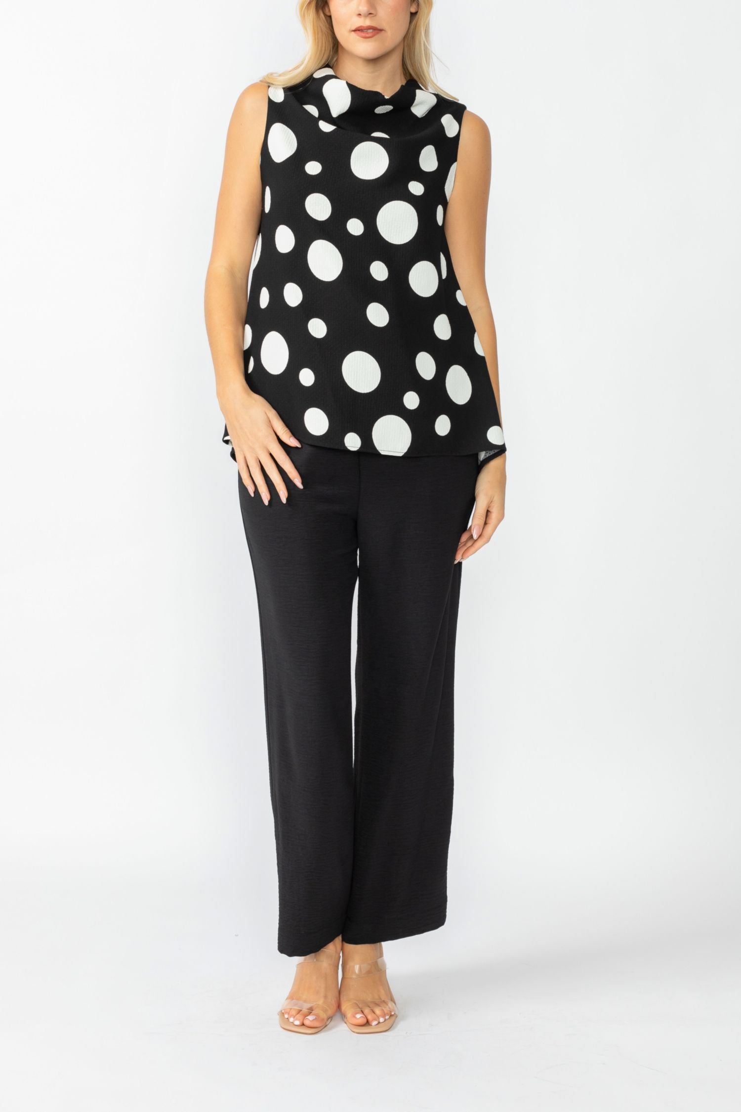 Black High Neck Cowl Neck Top