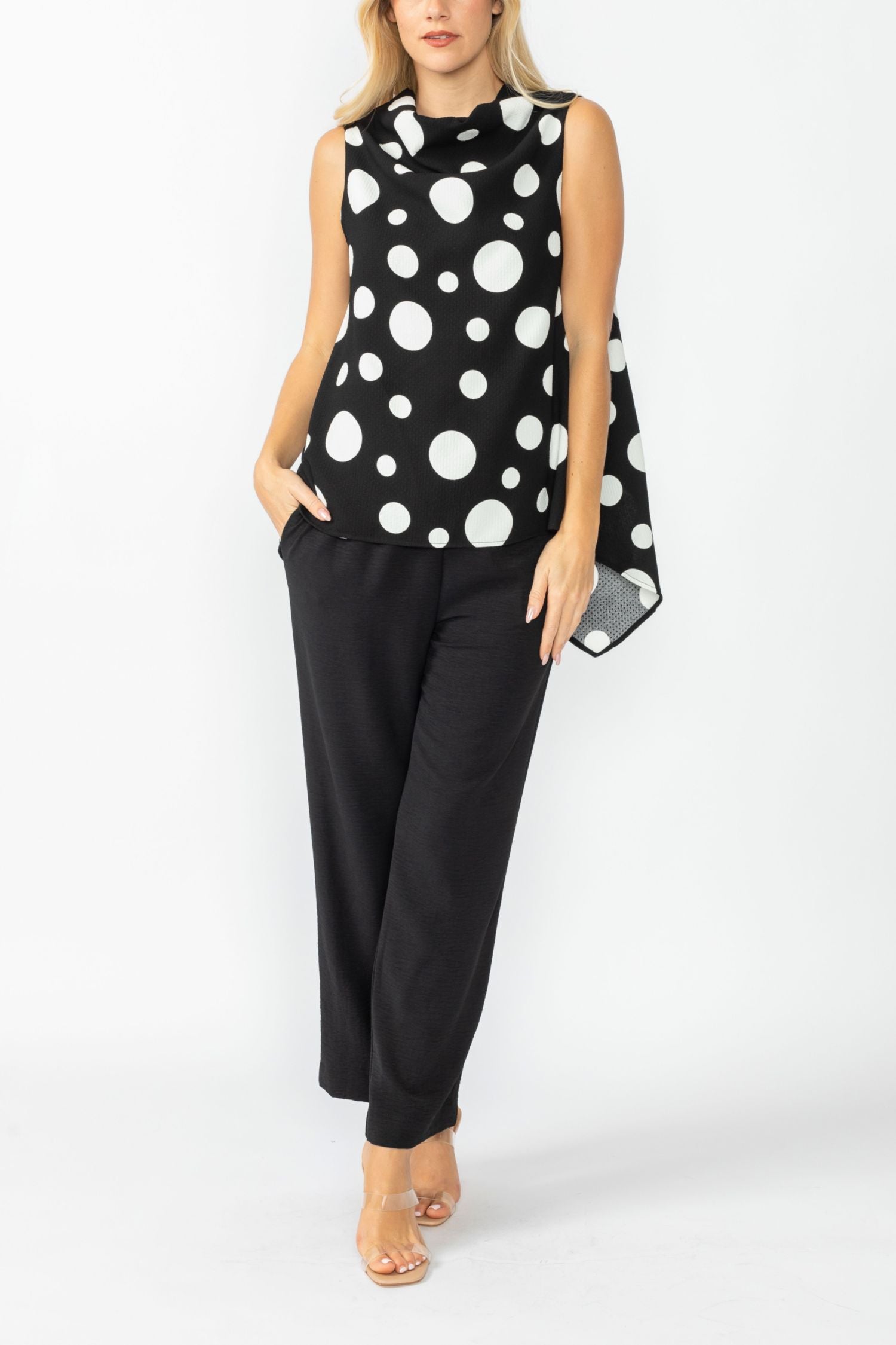 Black High Neck Cowl Neck Top