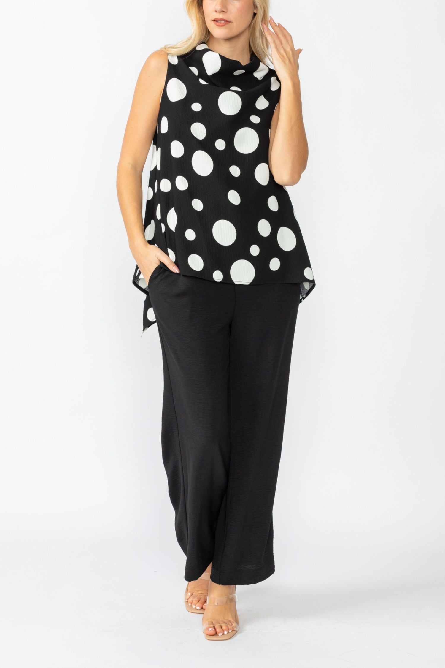 Black High Neck Cowl Neck Top