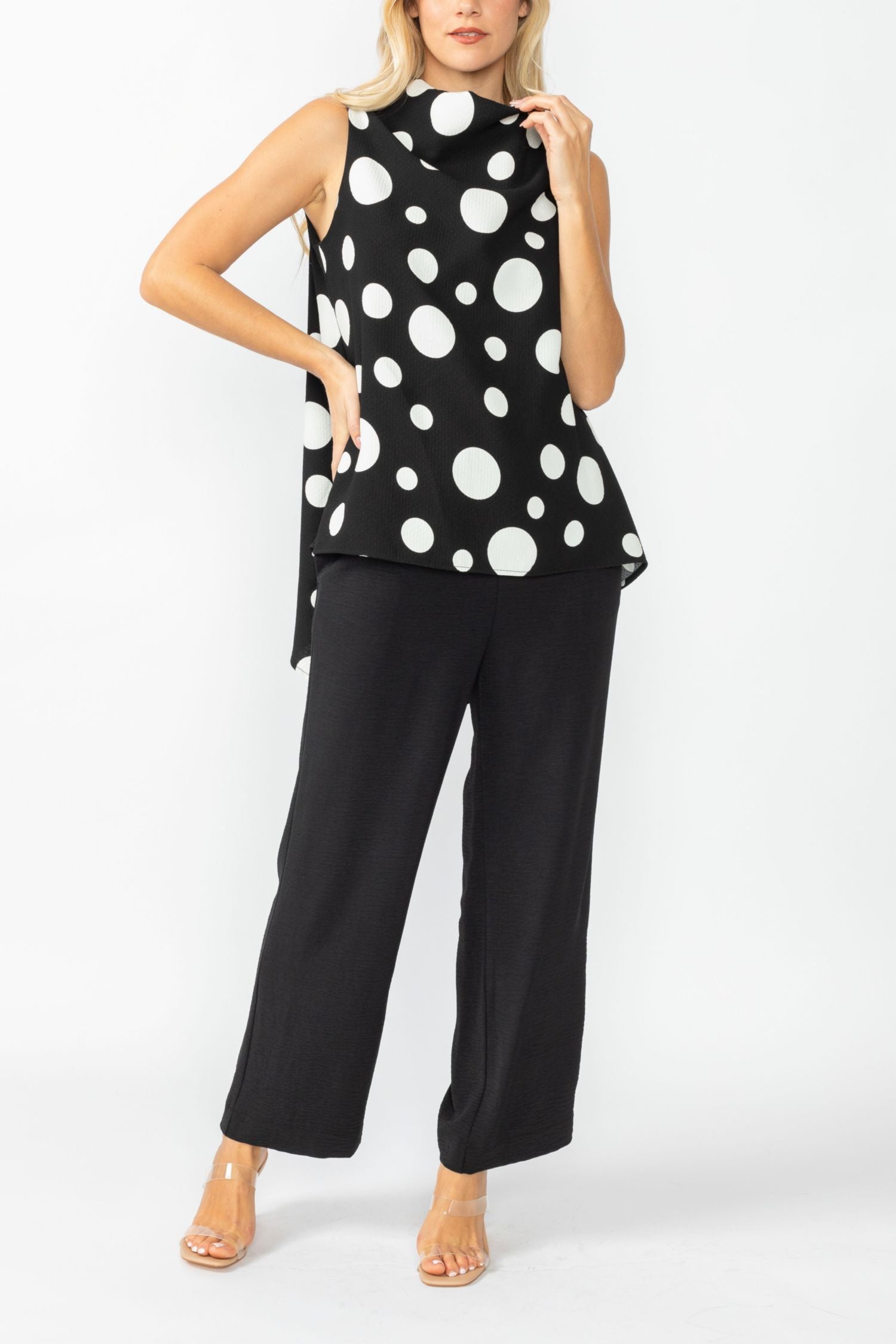 Black High Neck Cowl Neck Top