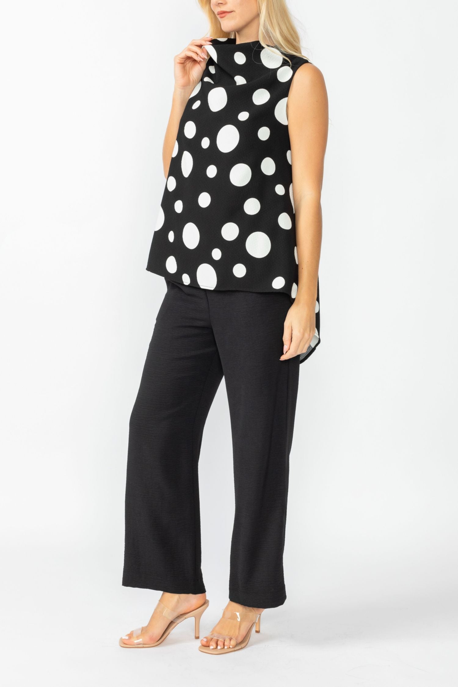 Black High Neck Cowl Neck Top