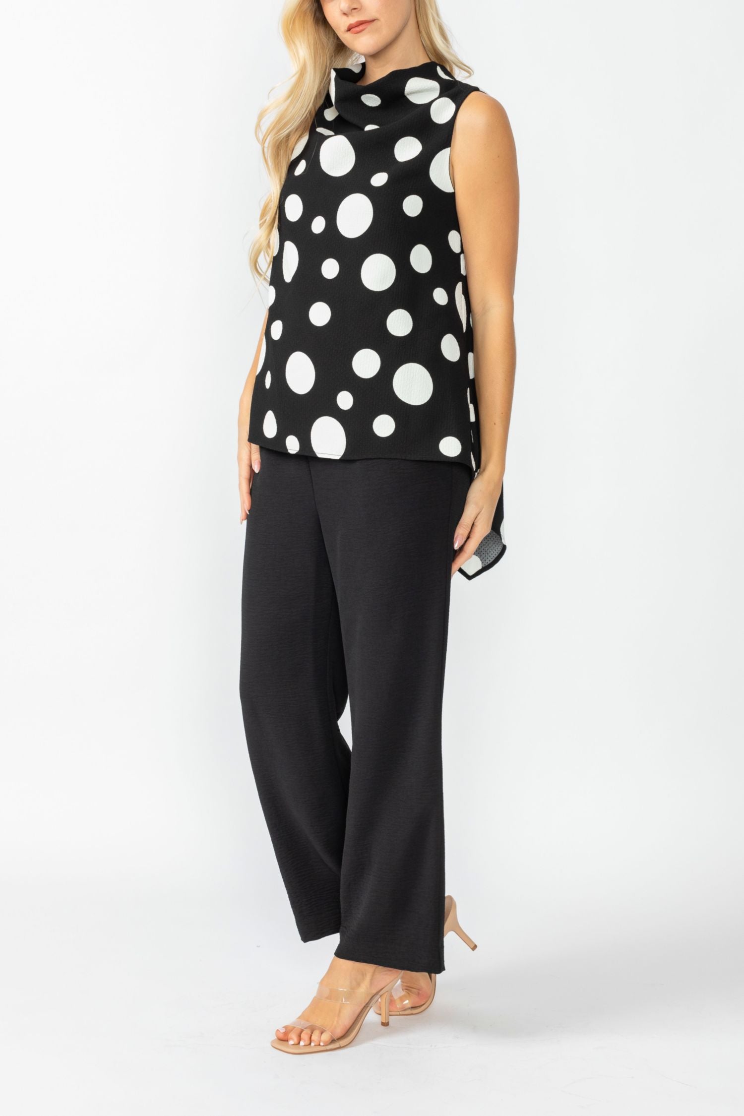 Black High Neck Cowl Neck Top