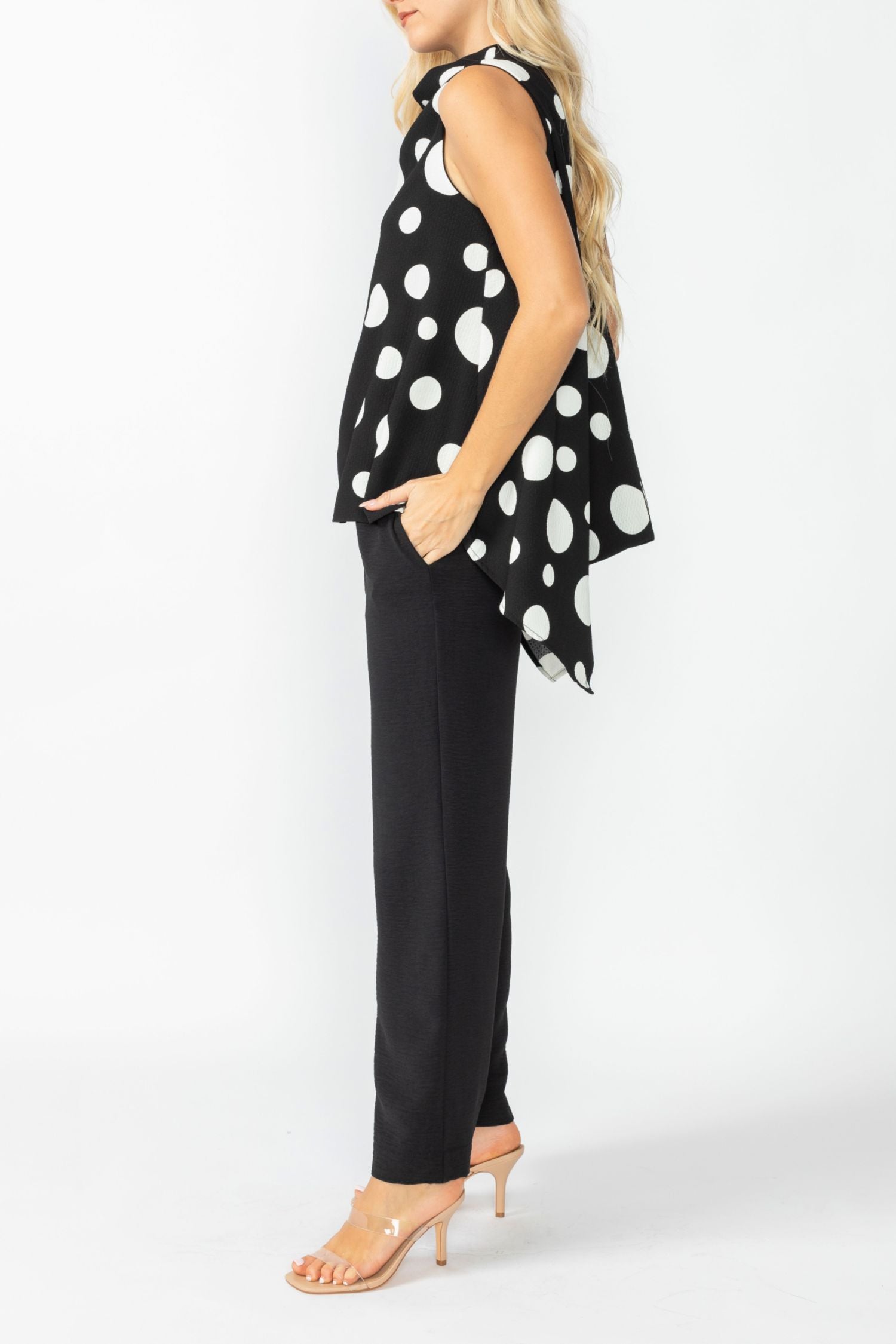 Black High Neck Cowl Neck Top